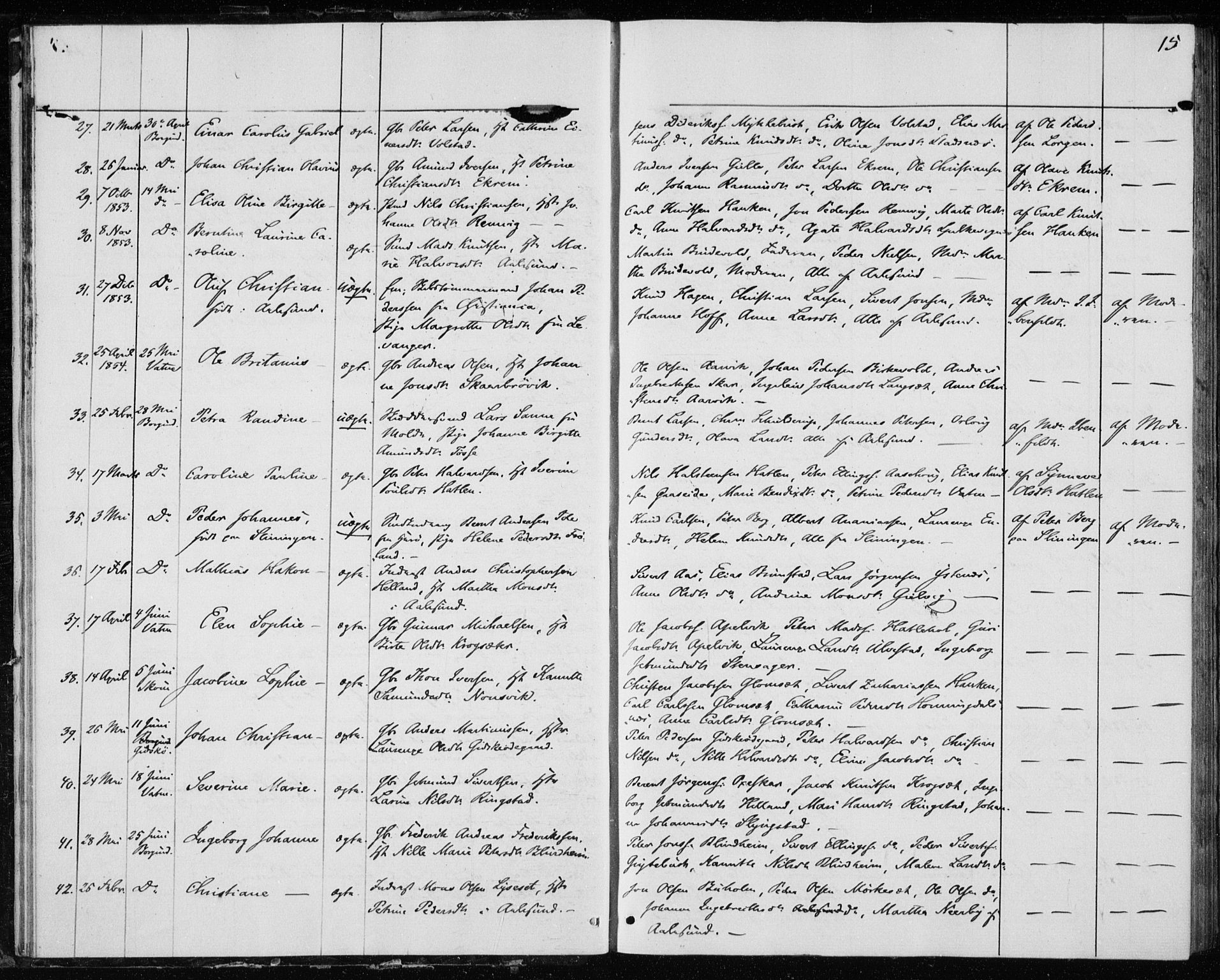 Ministerialprotokoller, klokkerbøker og fødselsregistre - Møre og Romsdal, AV/SAT-A-1454/528/L0416: Curate's parish register no. 528B04, 1853-1857, p. 15