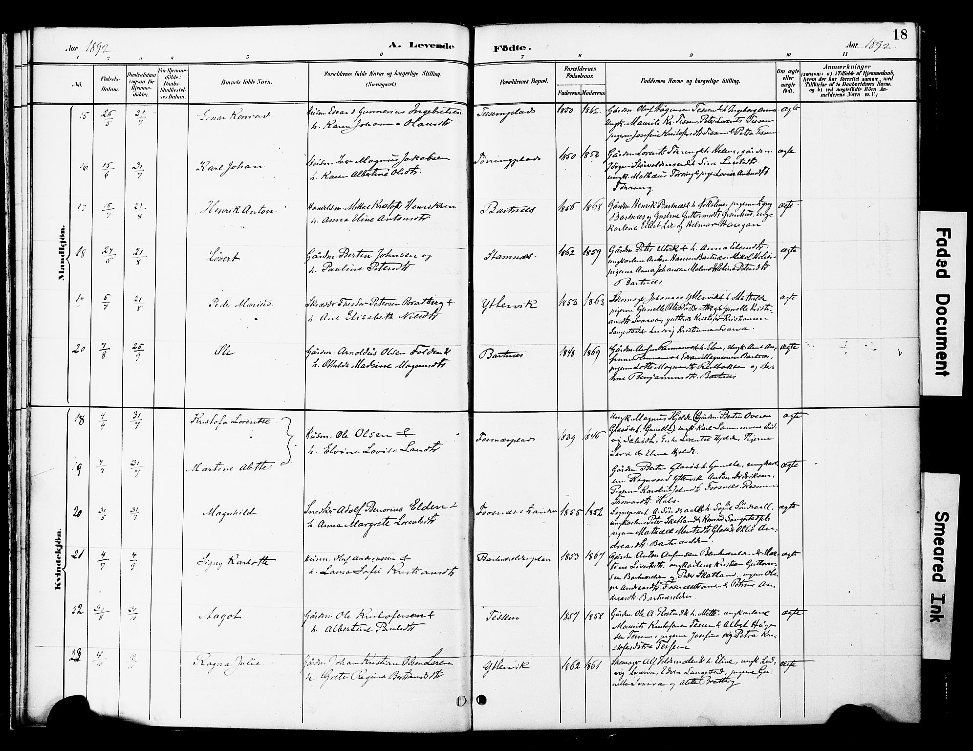 Ministerialprotokoller, klokkerbøker og fødselsregistre - Nord-Trøndelag, AV/SAT-A-1458/741/L0396: Parish register (official) no. 741A10, 1889-1901, p. 18