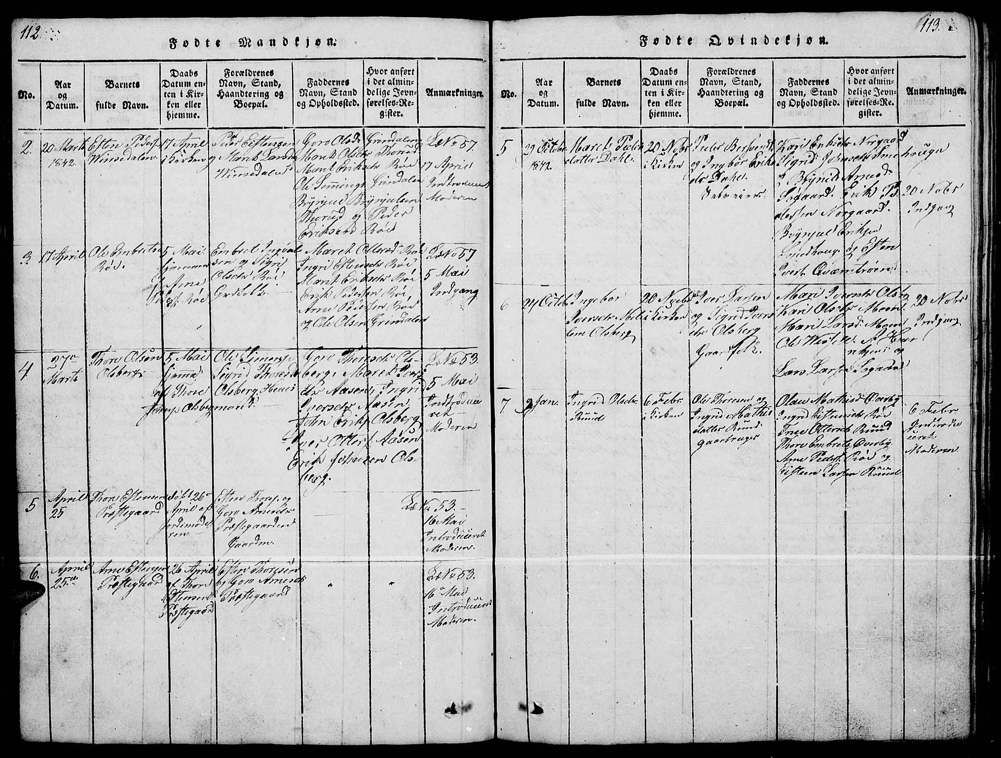 Tynset prestekontor, SAH/PREST-058/H/Ha/Hab/L0004: Parish register (copy) no. 4, 1814-1879, p. 112-113