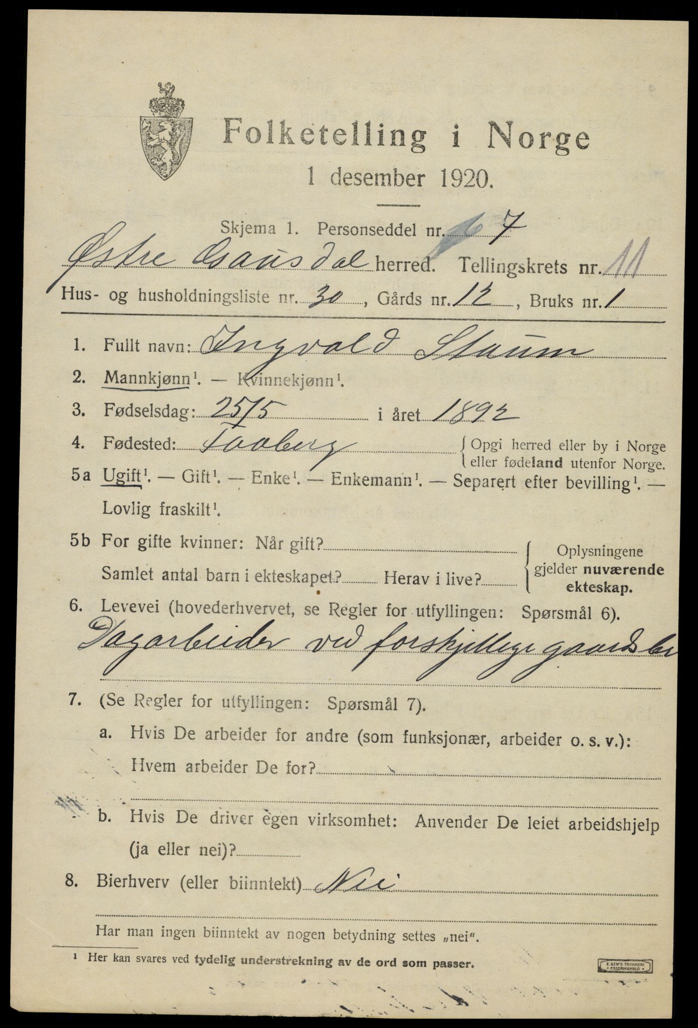 SAH, 1920 census for Østre Gausdal, 1920, p. 6162
