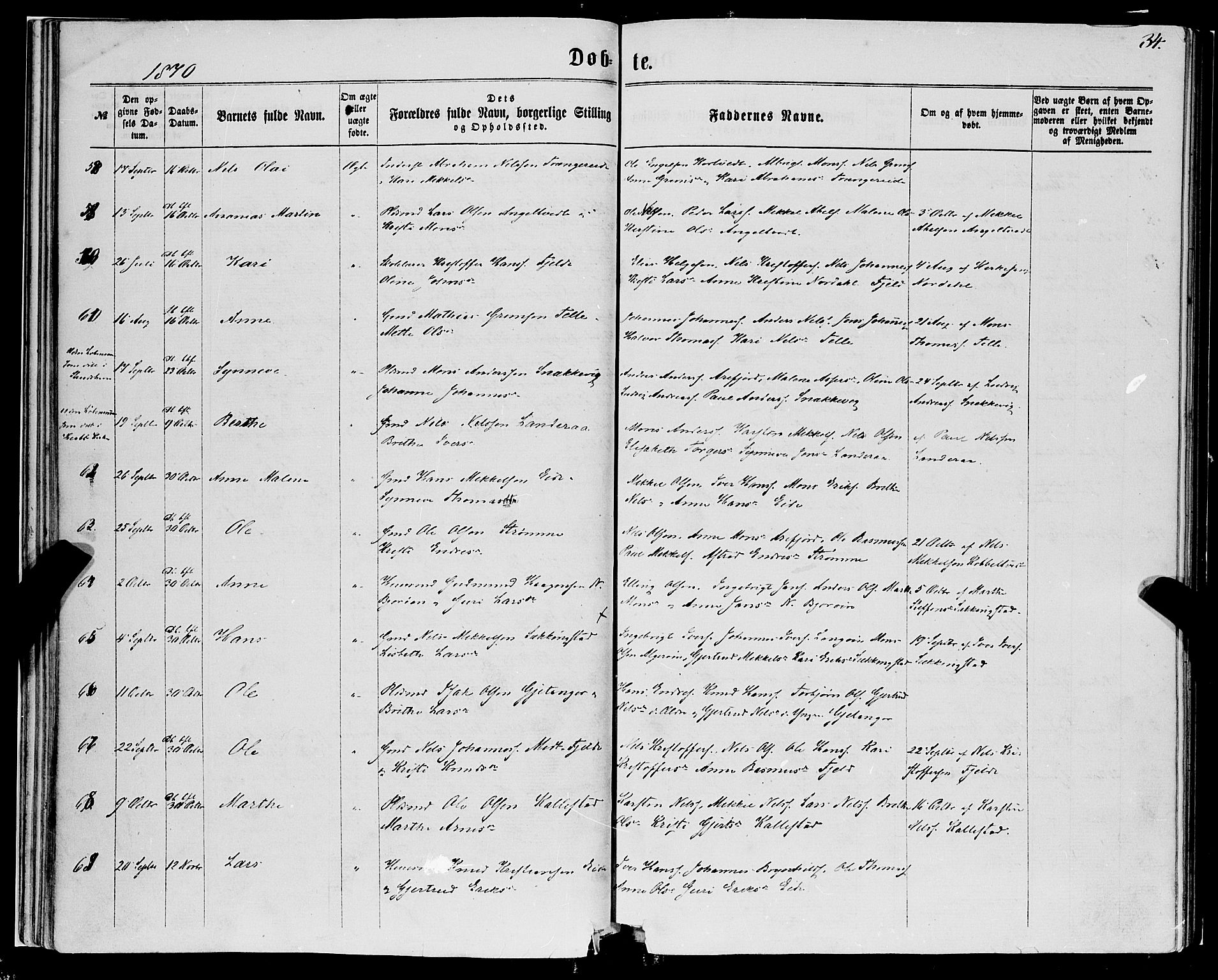 Fjell sokneprestembete, SAB/A-75301/H/Haa: Parish register (official) no. A 3, 1864-1877, p. 34