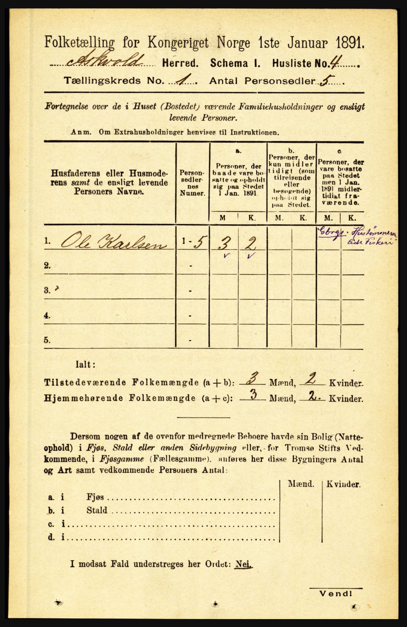 RA, 1891 census for 1428 Askvoll, 1891, p. 30