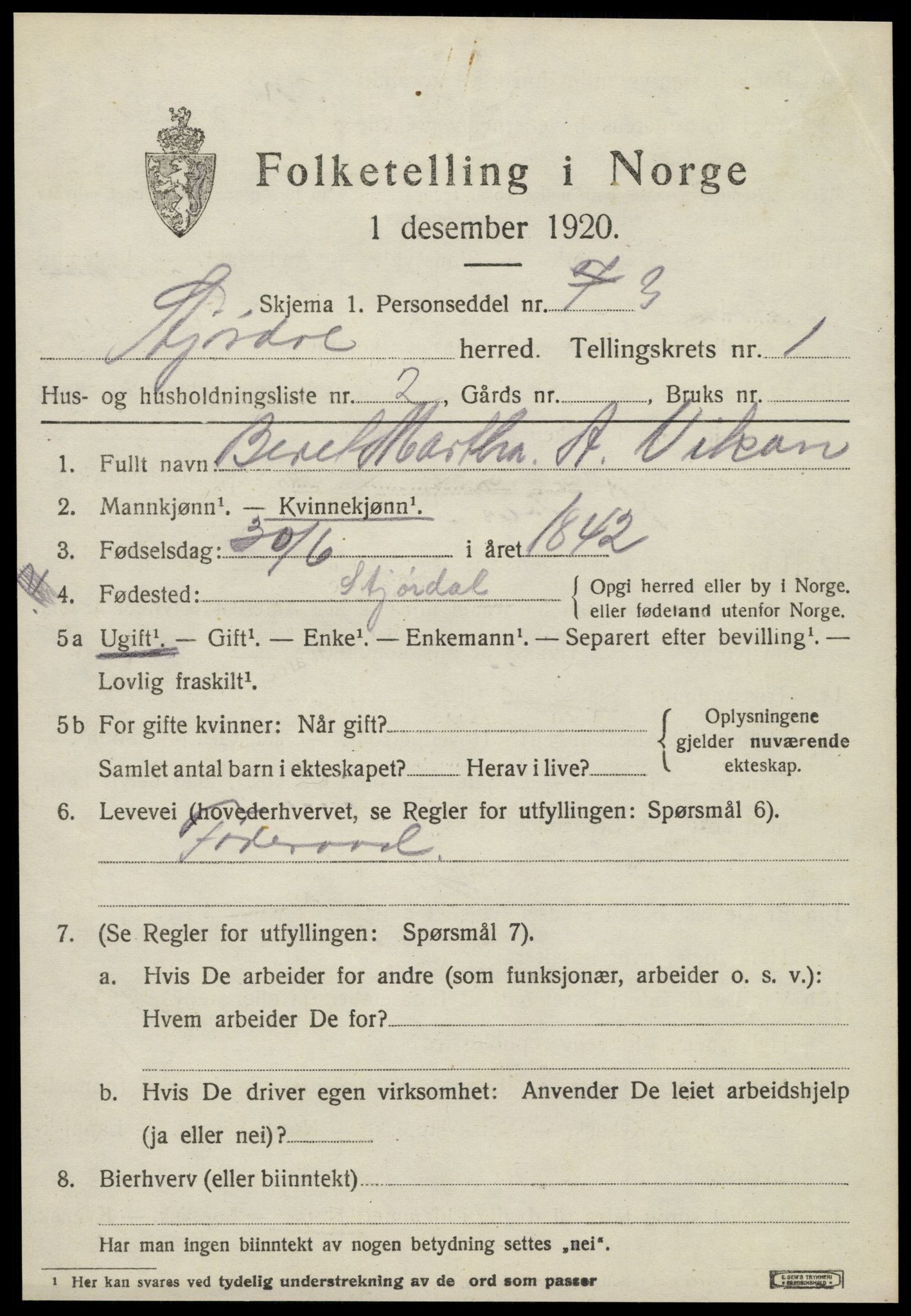 SAT, 1920 census for Stjørdal, 1920, p. 1298