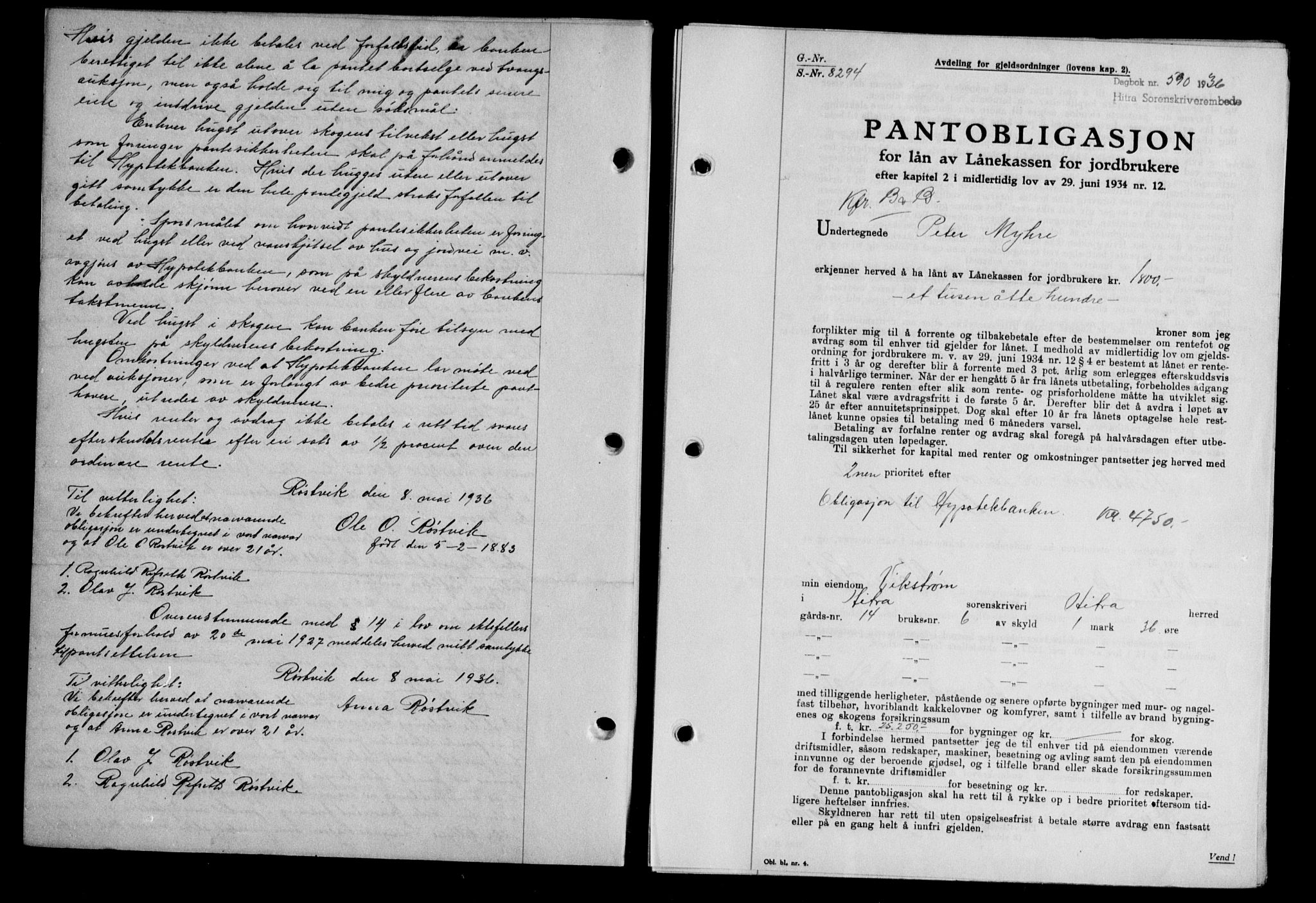Hitra sorenskriveri, AV/SAT-A-0018/2/2C/2Ca/L0028: Mortgage book no. B-1, 1936-1939, Diary no: : 590/1936