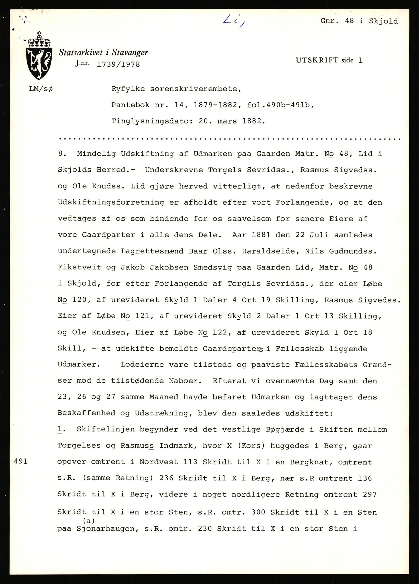 Statsarkivet i Stavanger, AV/SAST-A-101971/03/Y/Yj/L0053: Avskrifter sortert etter gårdsnavn: Leigvam - Liland, 1750-1930, p. 256