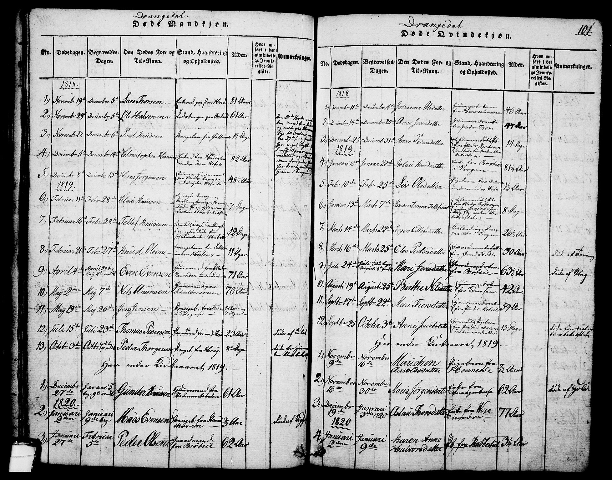 Drangedal kirkebøker, SAKO/A-258/G/Ga/L0001: Parish register (copy) no. I 1 /1, 1814-1856, p. 101