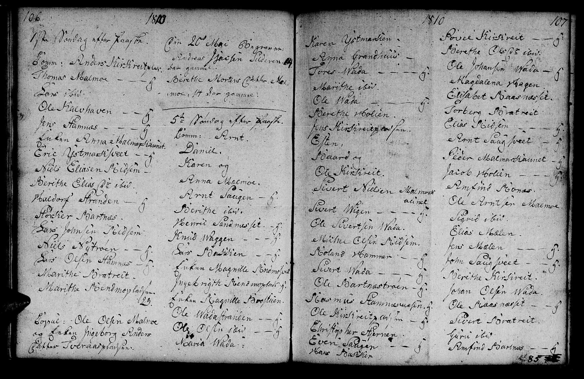 Ministerialprotokoller, klokkerbøker og fødselsregistre - Nord-Trøndelag, SAT/A-1458/745/L0432: Parish register (copy) no. 745C01, 1802-1814, p. 106-107