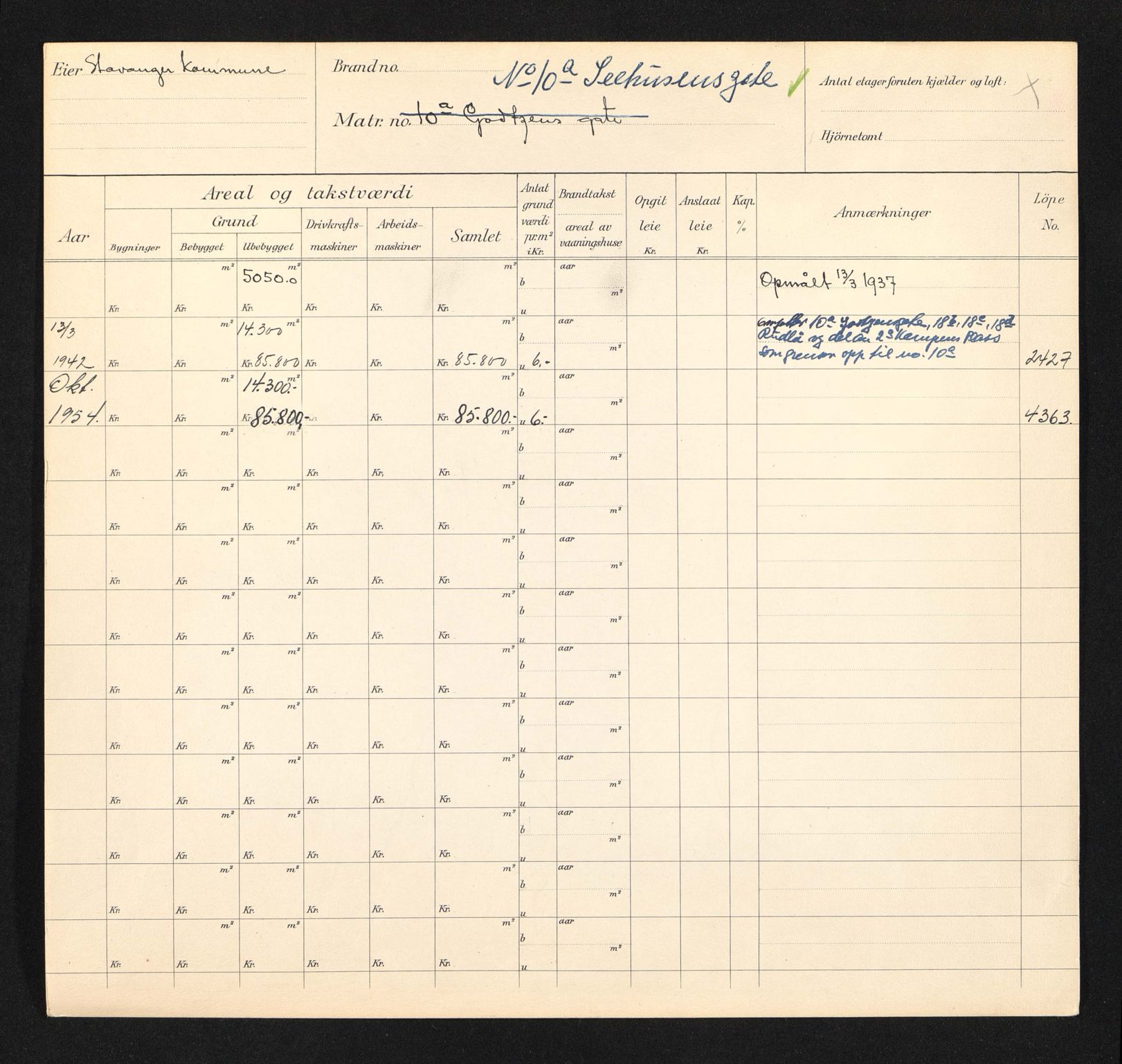 Stavanger kommune. Skattetakstvesenet, BYST/A-0440/F/Fa/Faa/L0038/0008: Skattetakstkort / Seehusens gate 9 - 63