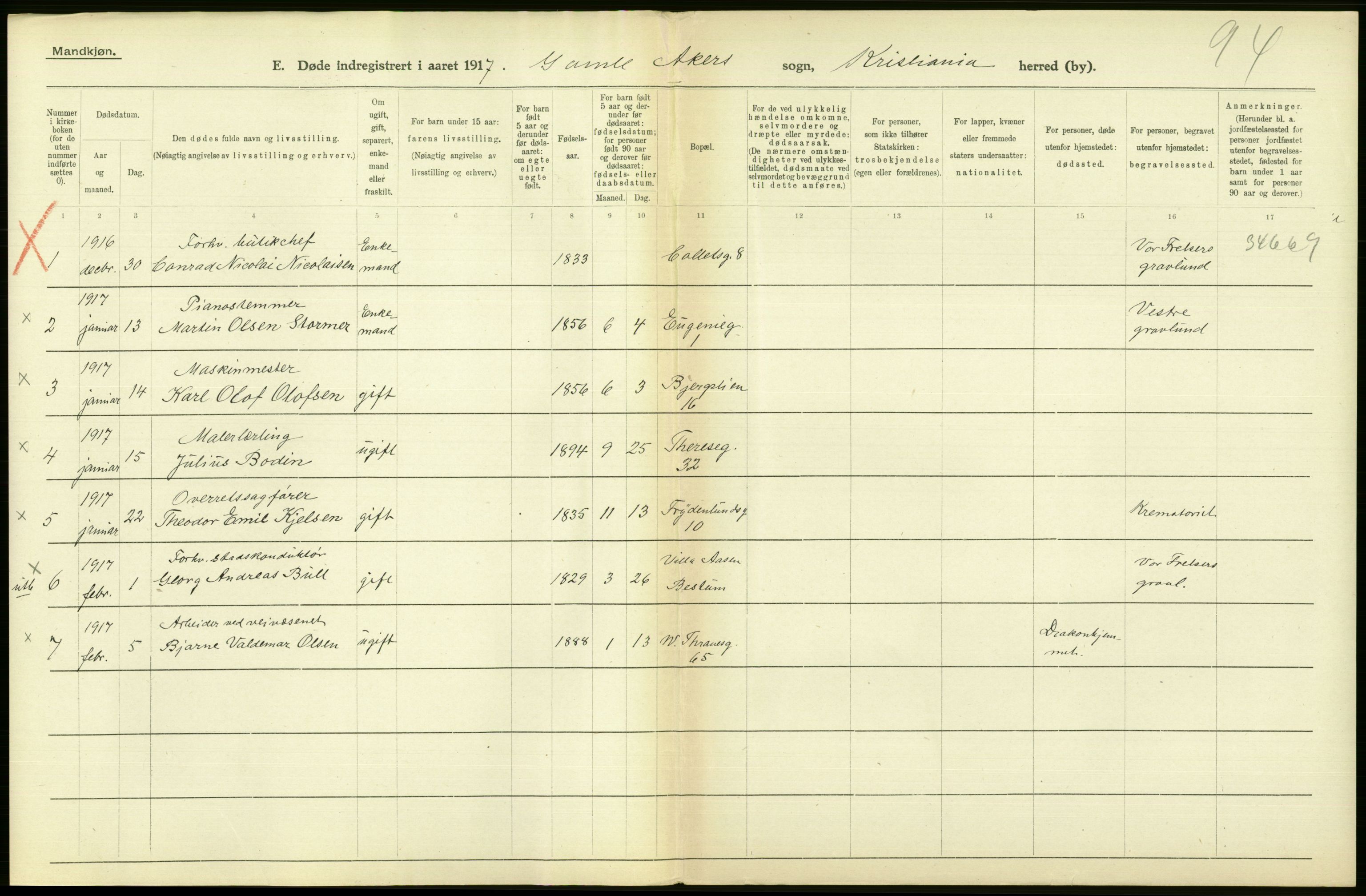 Statistisk sentralbyrå, Sosiodemografiske emner, Befolkning, RA/S-2228/D/Df/Dfb/Dfbg/L0010: Kristiania: Døde, 1917, p. 542