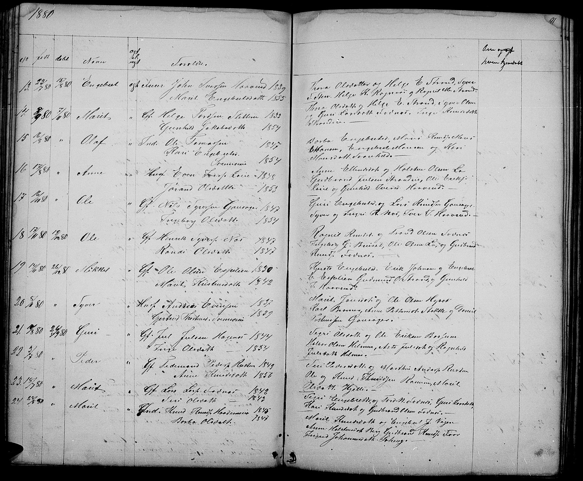 Nord-Aurdal prestekontor, SAH/PREST-132/H/Ha/Hab/L0003: Parish register (copy) no. 3, 1842-1882, p. 91