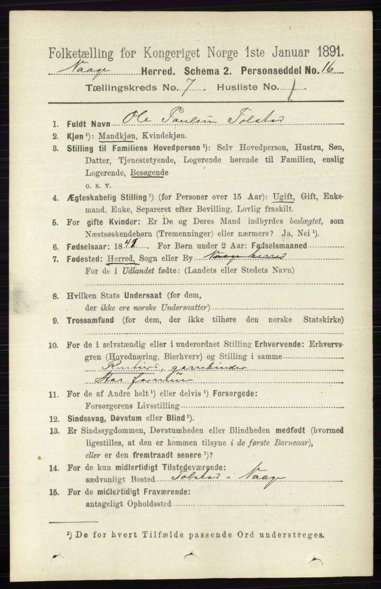 RA, 1891 census for 0515 Vågå, 1891, p. 4341