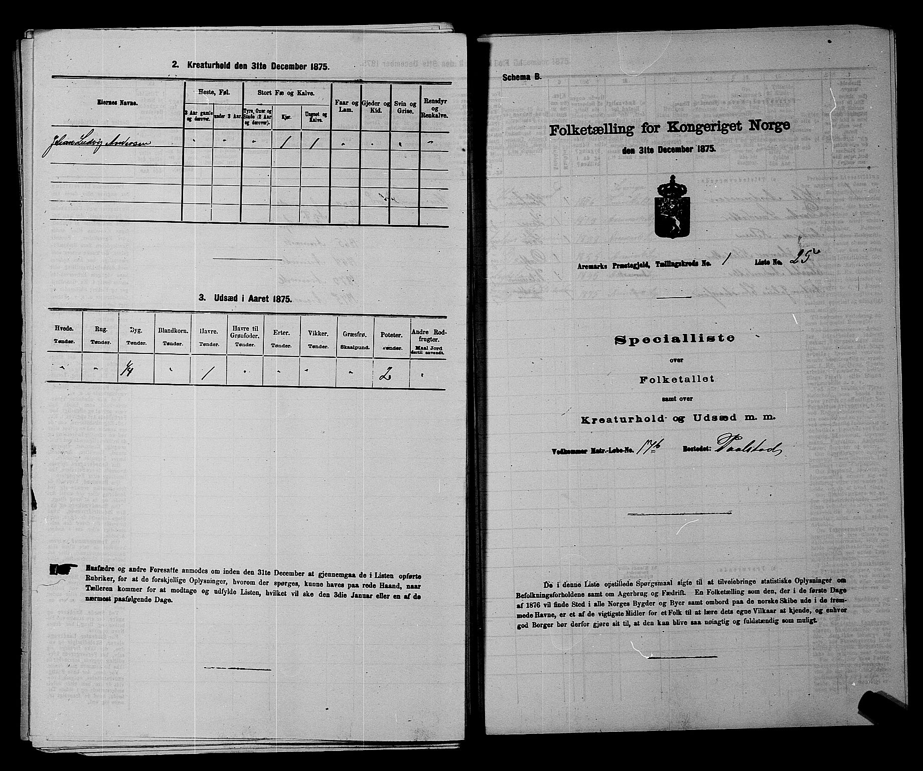 RA, 1875 census for 0118P Aremark, 1875, p. 198