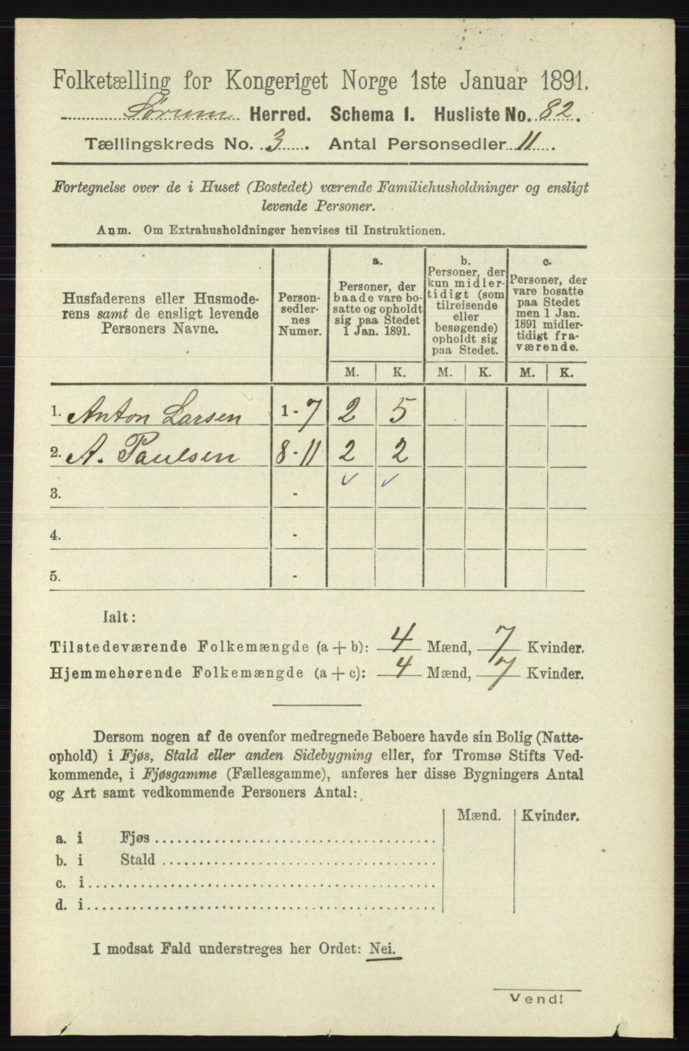 RA, 1891 census for 0226 Sørum, 1891, p. 1275