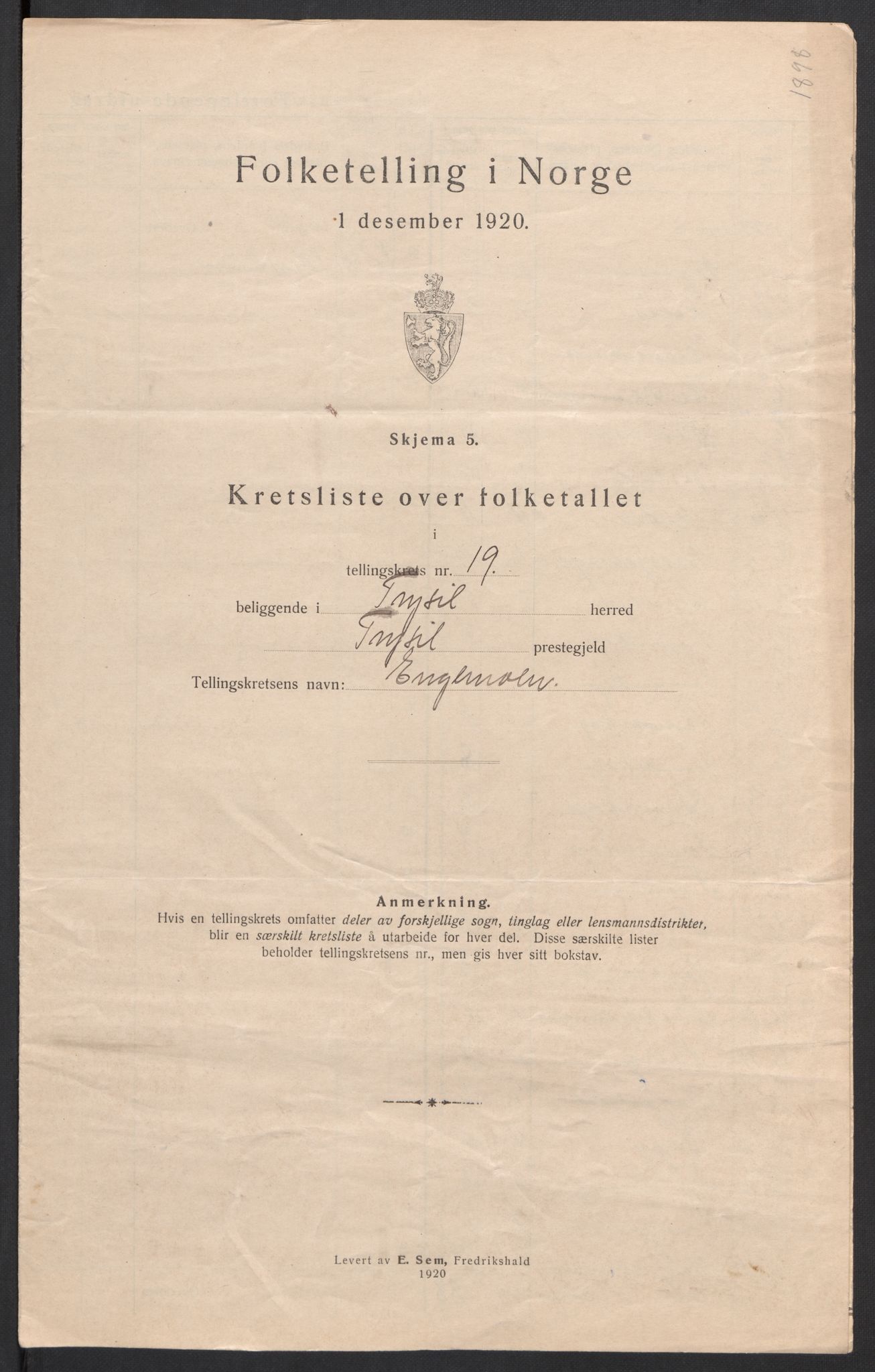 SAH, 1920 census for Trysil, 1920, p. 63