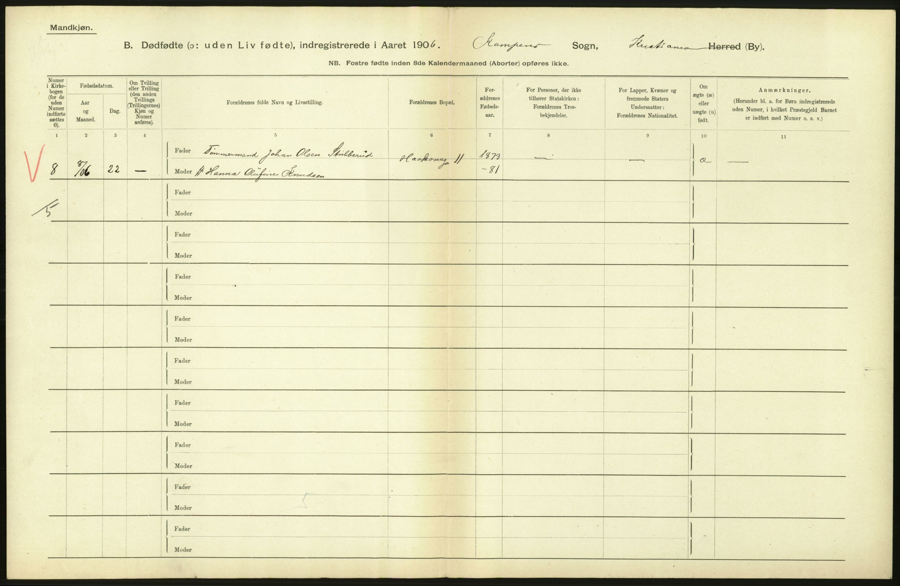 Statistisk sentralbyrå, Sosiodemografiske emner, Befolkning, RA/S-2228/D/Df/Dfa/Dfad/L0010: Kristiania: Døde, dødfødte, 1906, p. 526