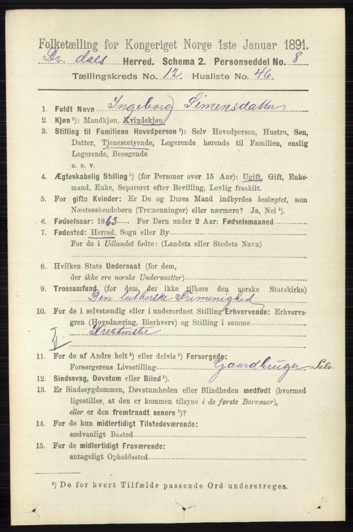 RA, 1891 census for 0817 Drangedal, 1891, p. 4657