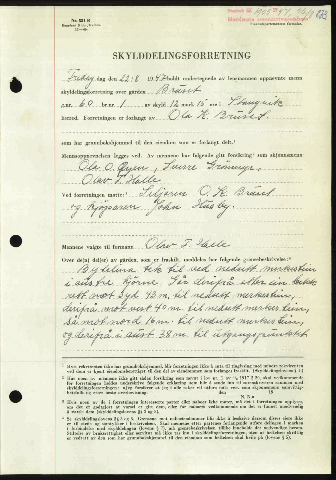 Nordmøre sorenskriveri, AV/SAT-A-4132/1/2/2Ca: Mortgage book no. A105, 1947-1947, Diary no: : 1925/1947