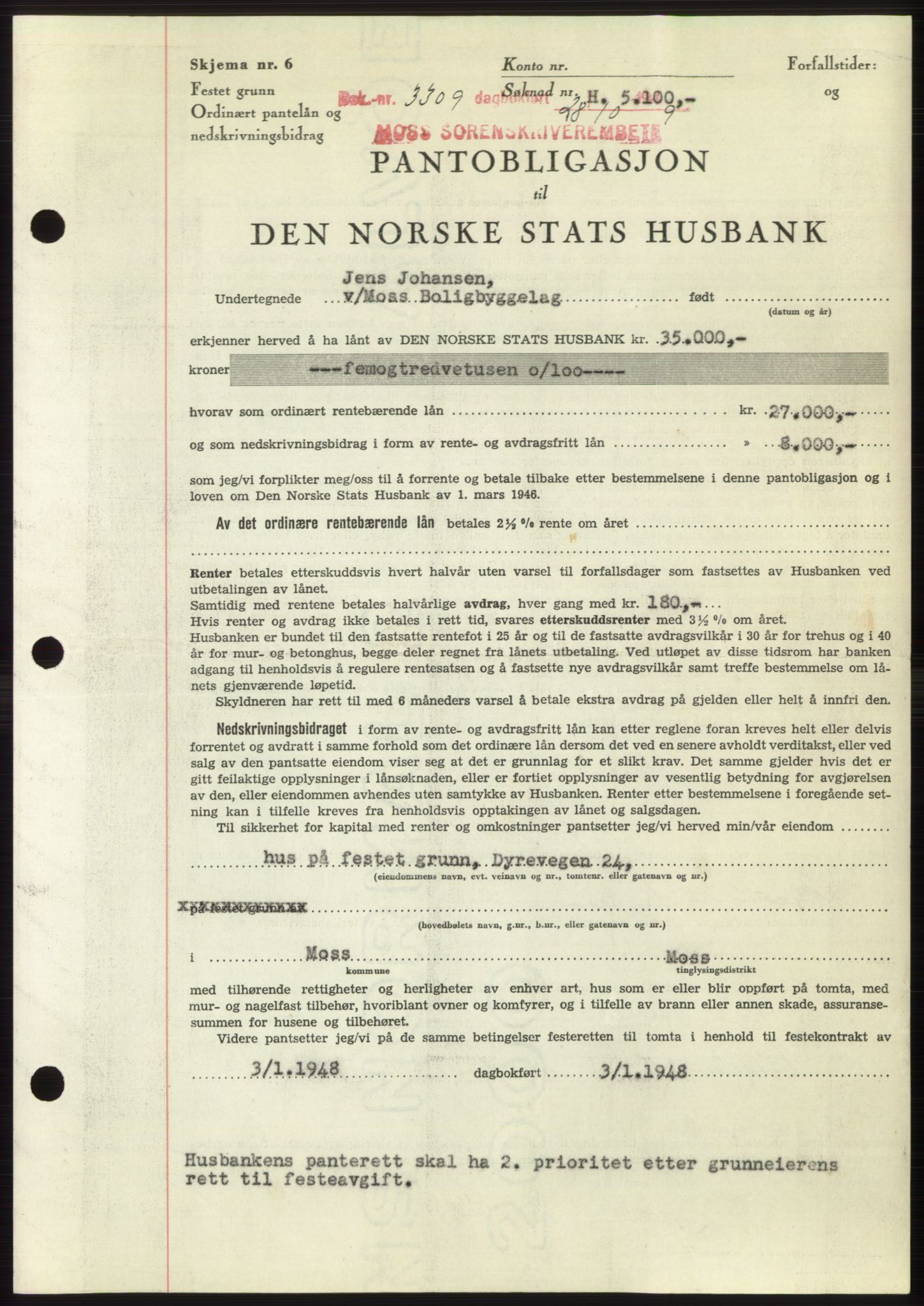 Moss sorenskriveri, SAO/A-10168: Mortgage book no. B23, 1949-1950, Diary no: : 3309/1949