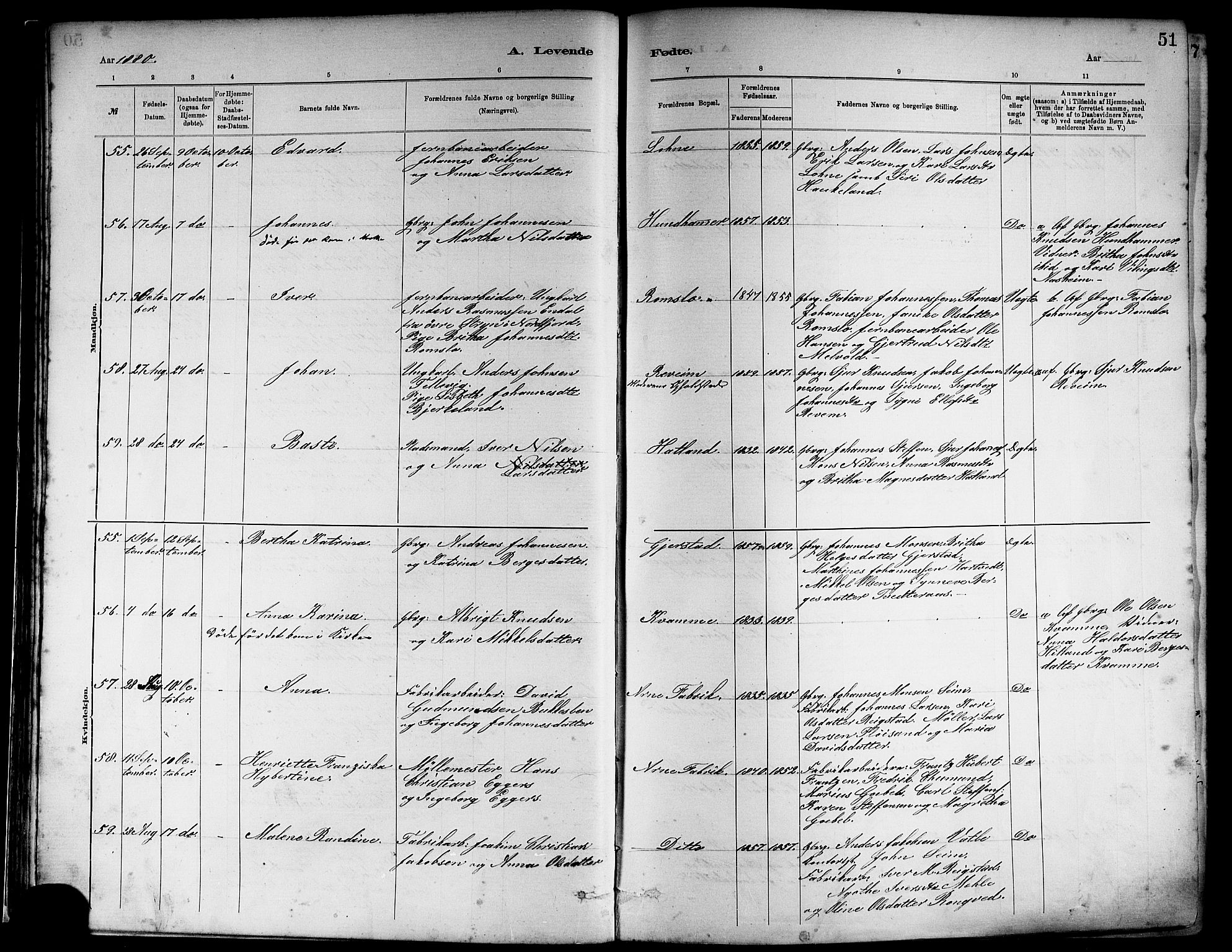 Haus sokneprestembete, AV/SAB-A-75601/H/Haa: Parish register (official) no. A 19I, 1878-1886, p. 51