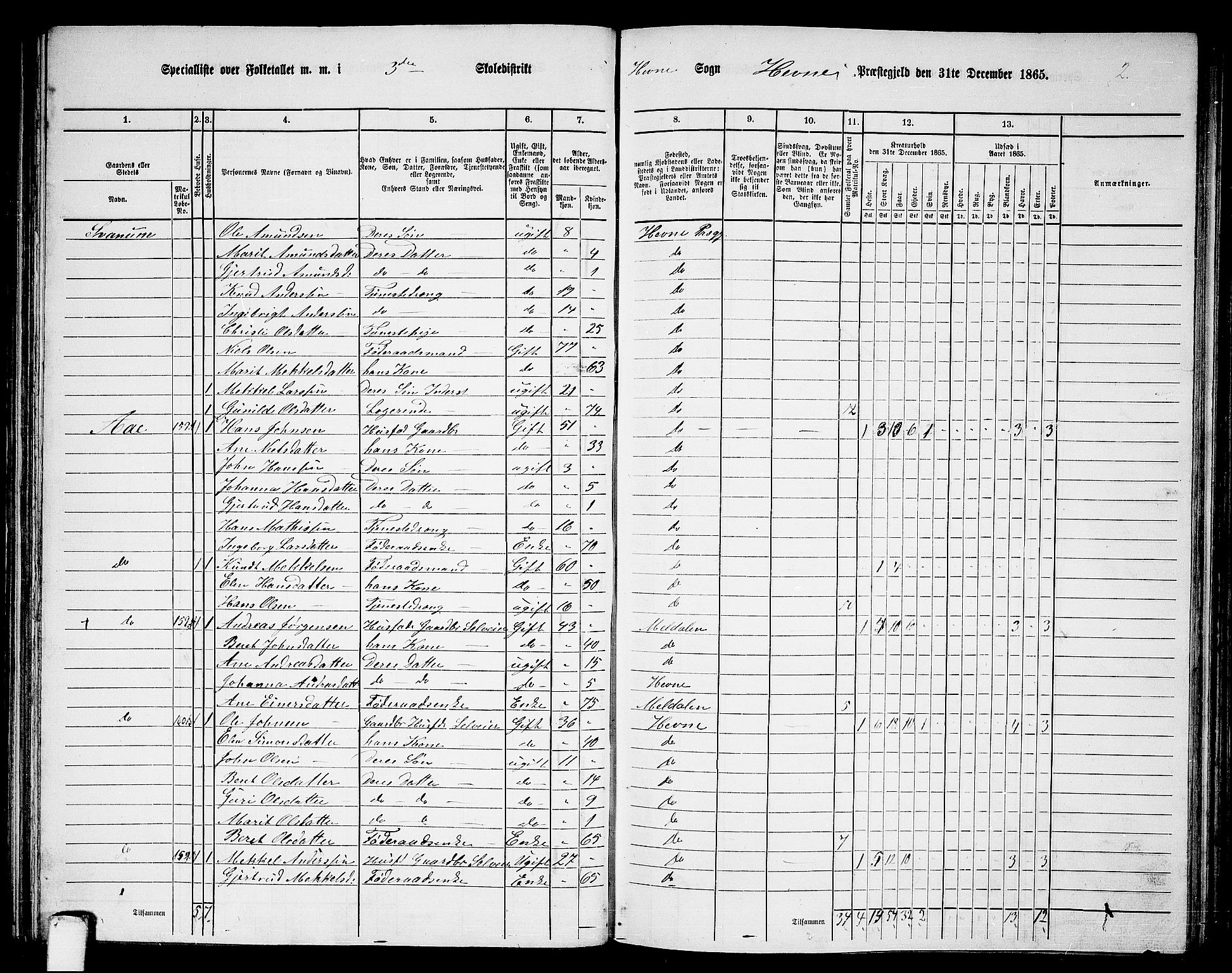 RA, 1865 census for Hemne, 1865, p. 60