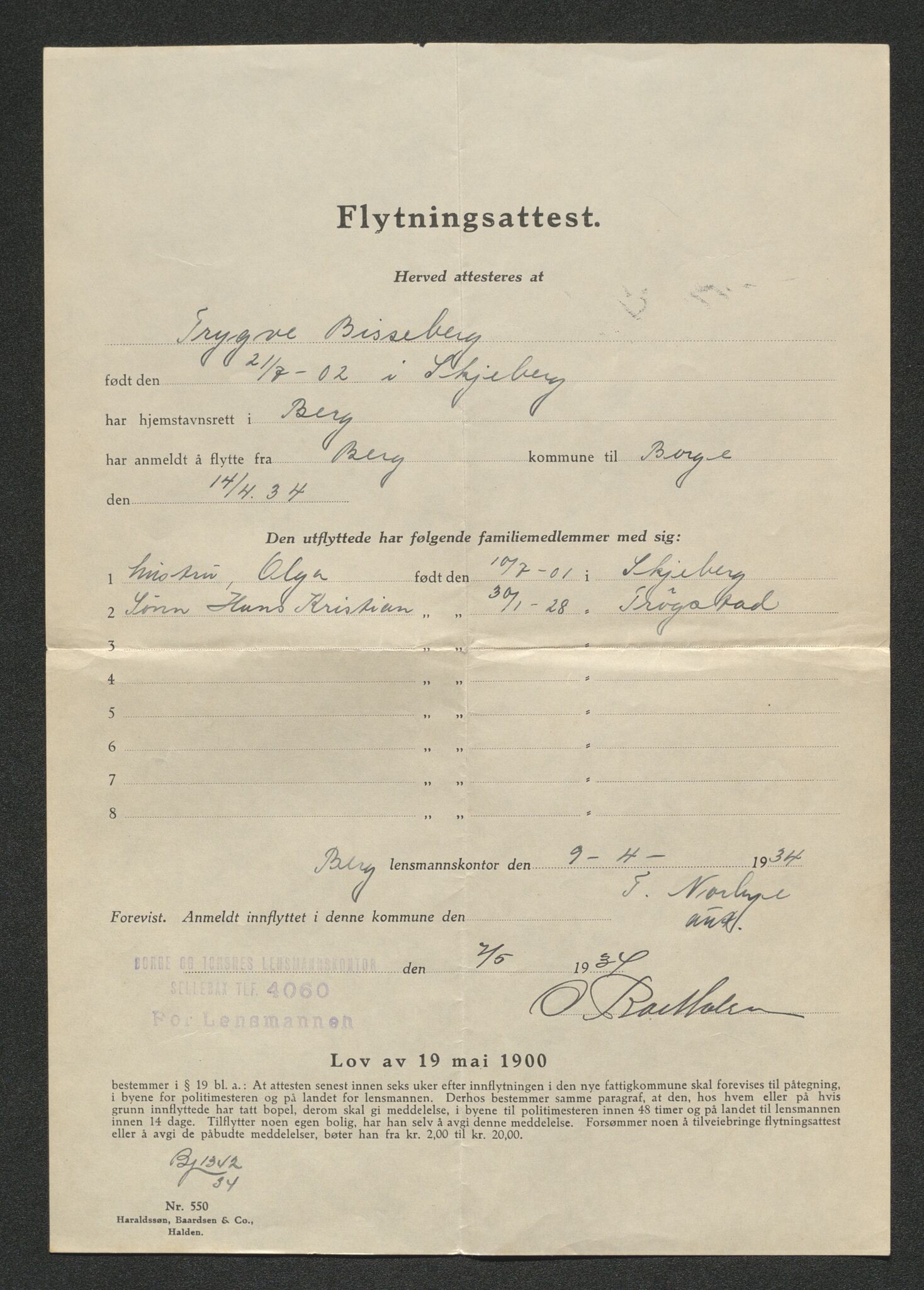 Borge lensmannskontor (Østfold), AV/SAO-A-10176/I/Ia/L0006: Protokoll over inn- og utflyttede i Borge fattigkommune, 1923-1936