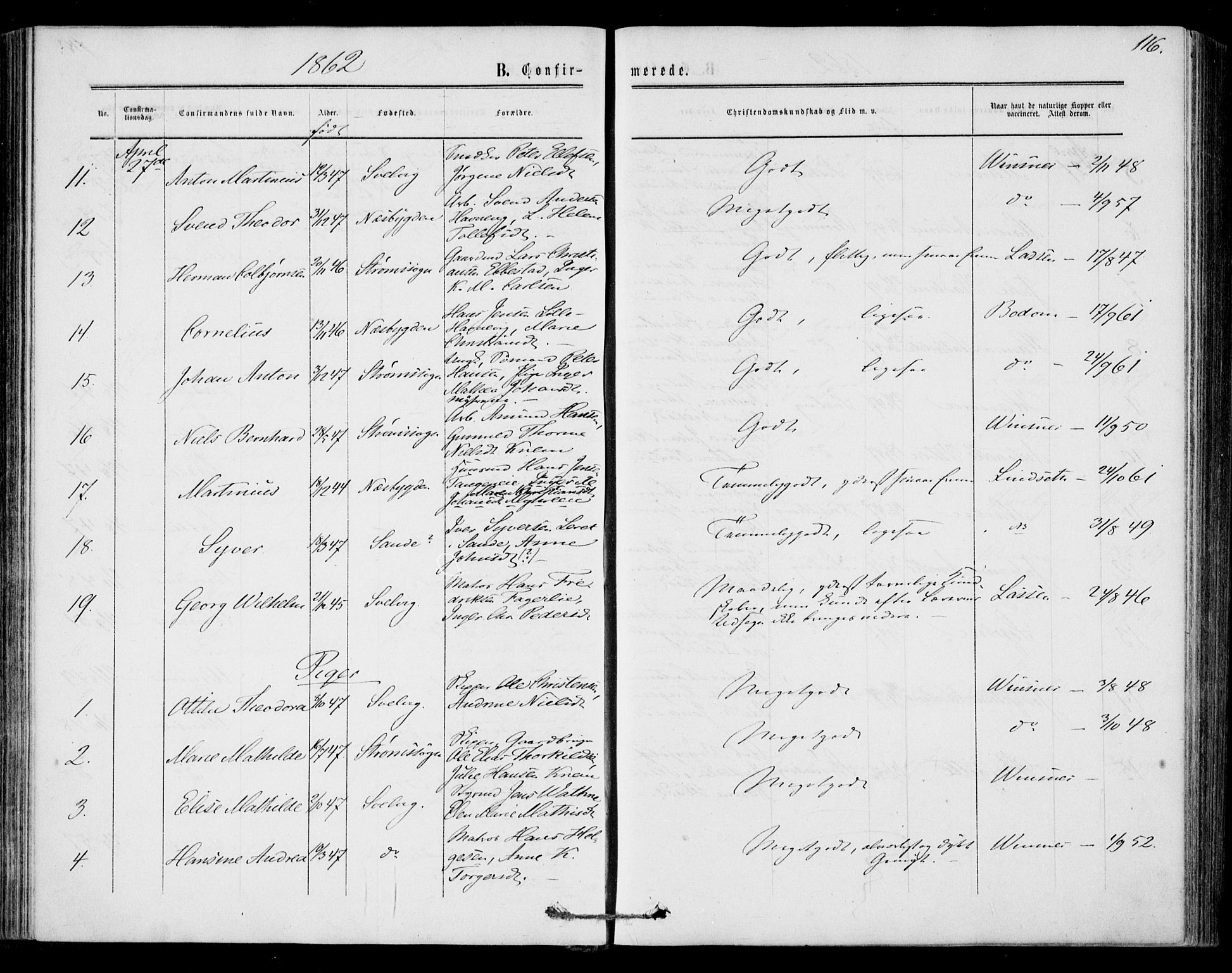 Strømm kirkebøker, SAKO/A-322/F/Fa/L0001: Parish register (official) no. I 1, 1861-1869, p. 116