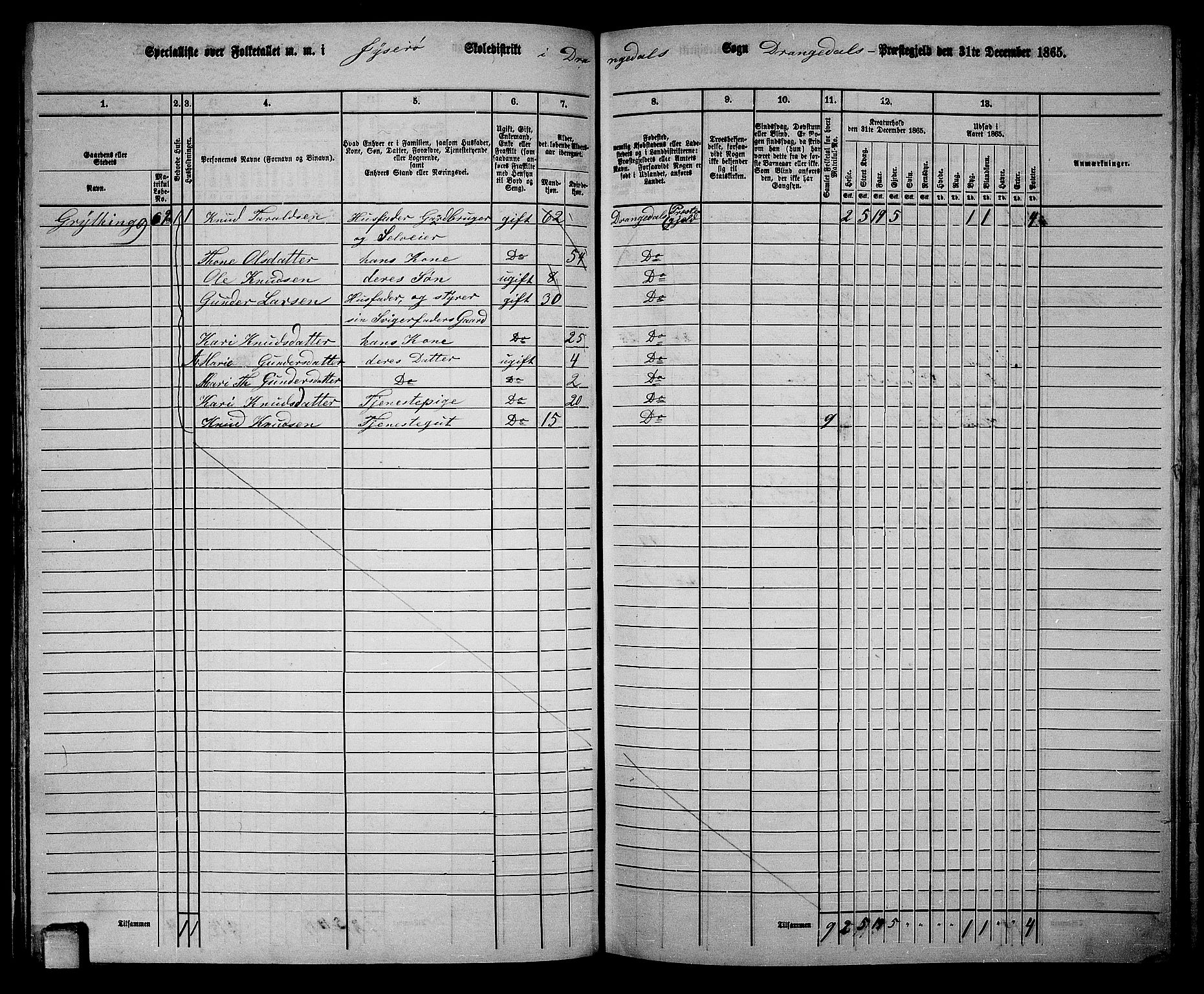 RA, 1865 census for Drangedal, 1865, p. 53