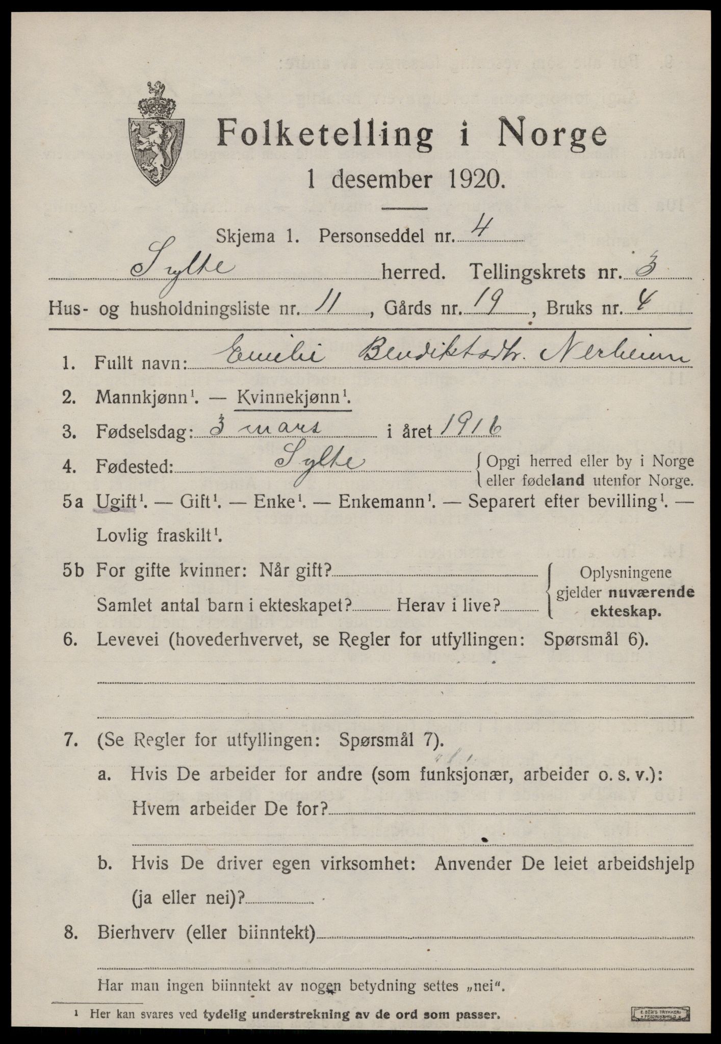 SAT, 1920 census for Sylte, 1920, p. 1899