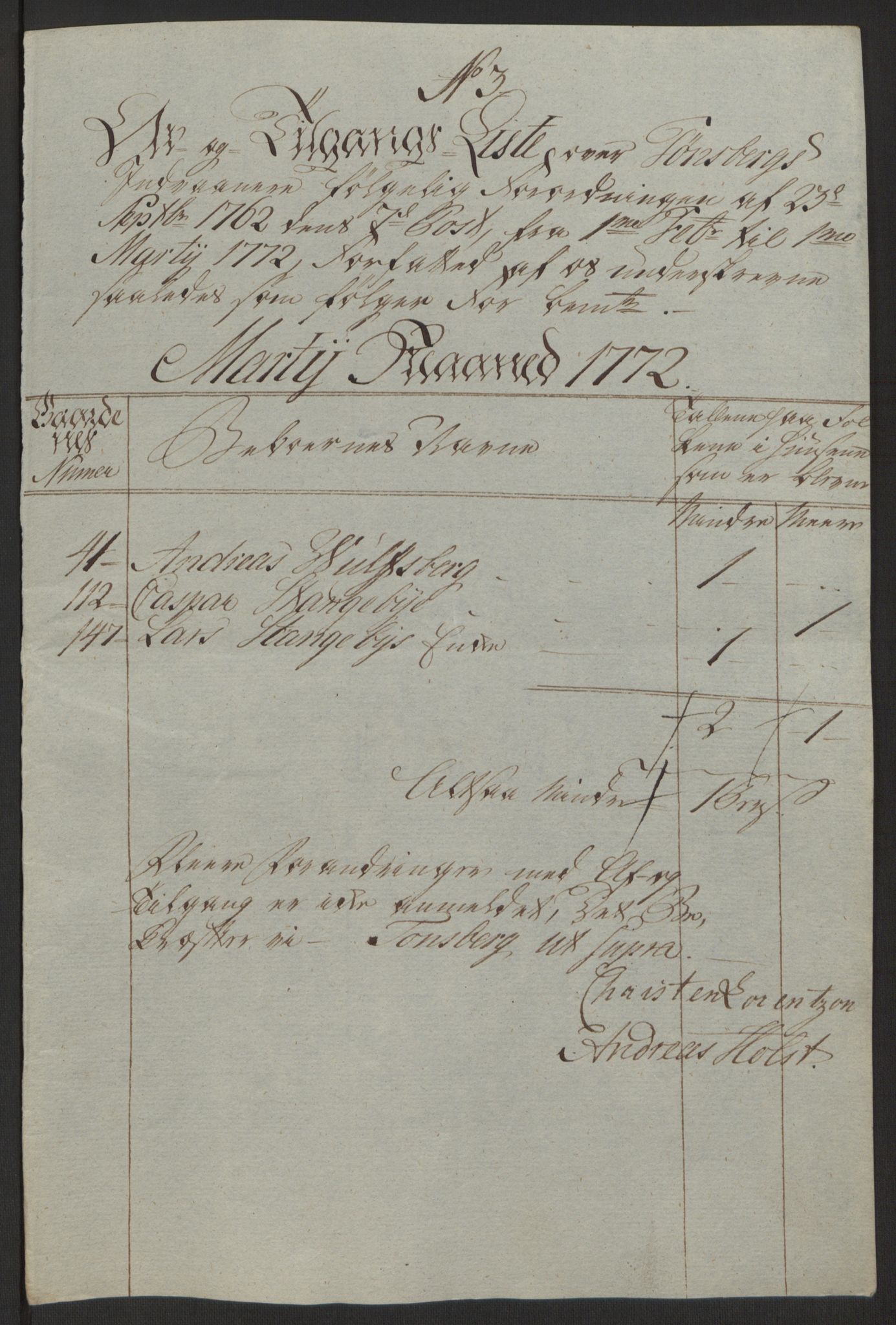 Rentekammeret inntil 1814, Reviderte regnskaper, Byregnskaper, AV/RA-EA-4066/R/Rh/L0162/0001: [H4] Kontribusjonsregnskap / Ekstraskatt, Tønsberg, 1762-1772, p. 409