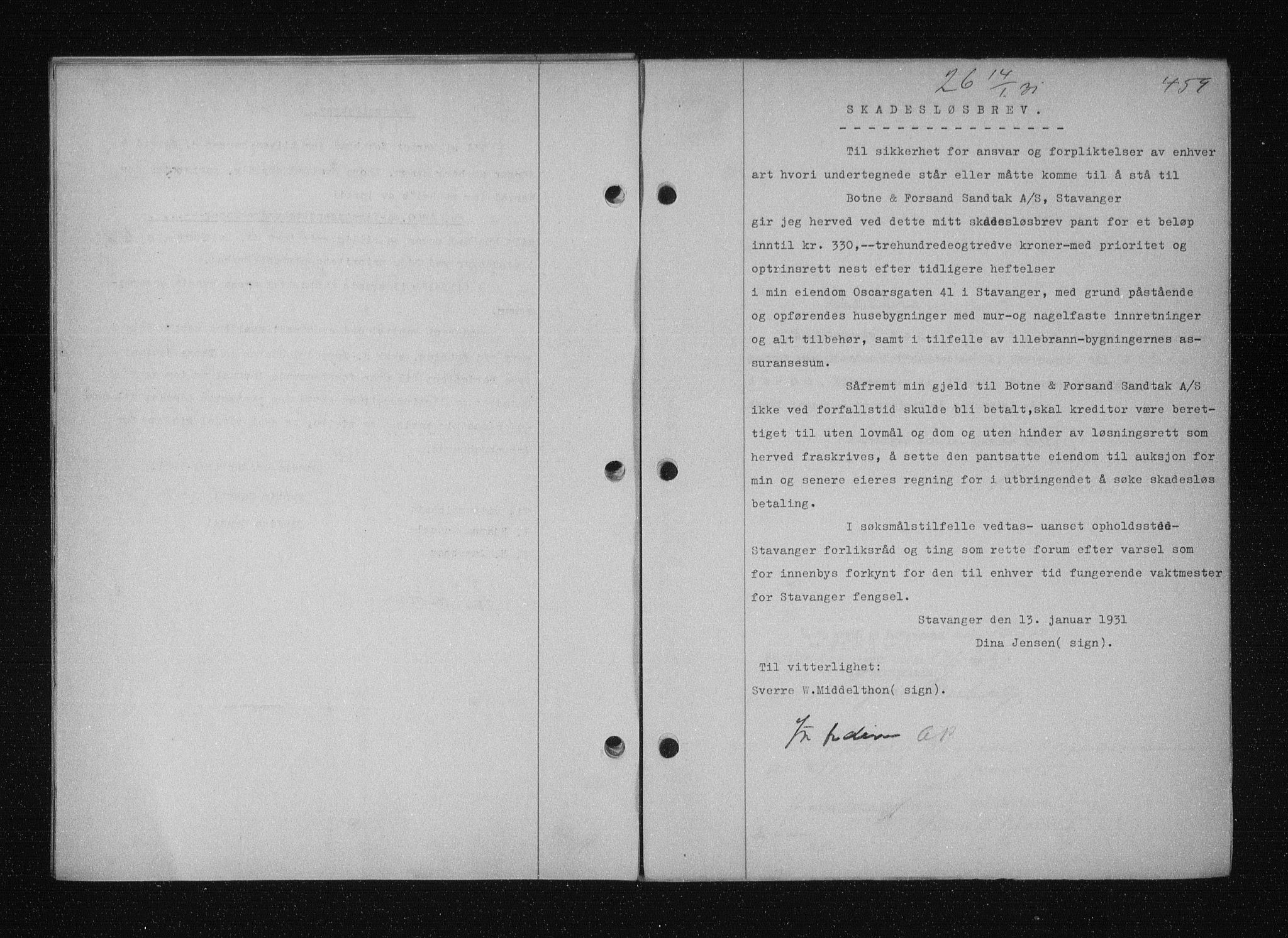 Stavanger byfogd, AV/SAST-A-101408/001/4/41/410/410BB/L0058: Mortgage book no. 48, 1930-1931, Deed date: 14.01.1930