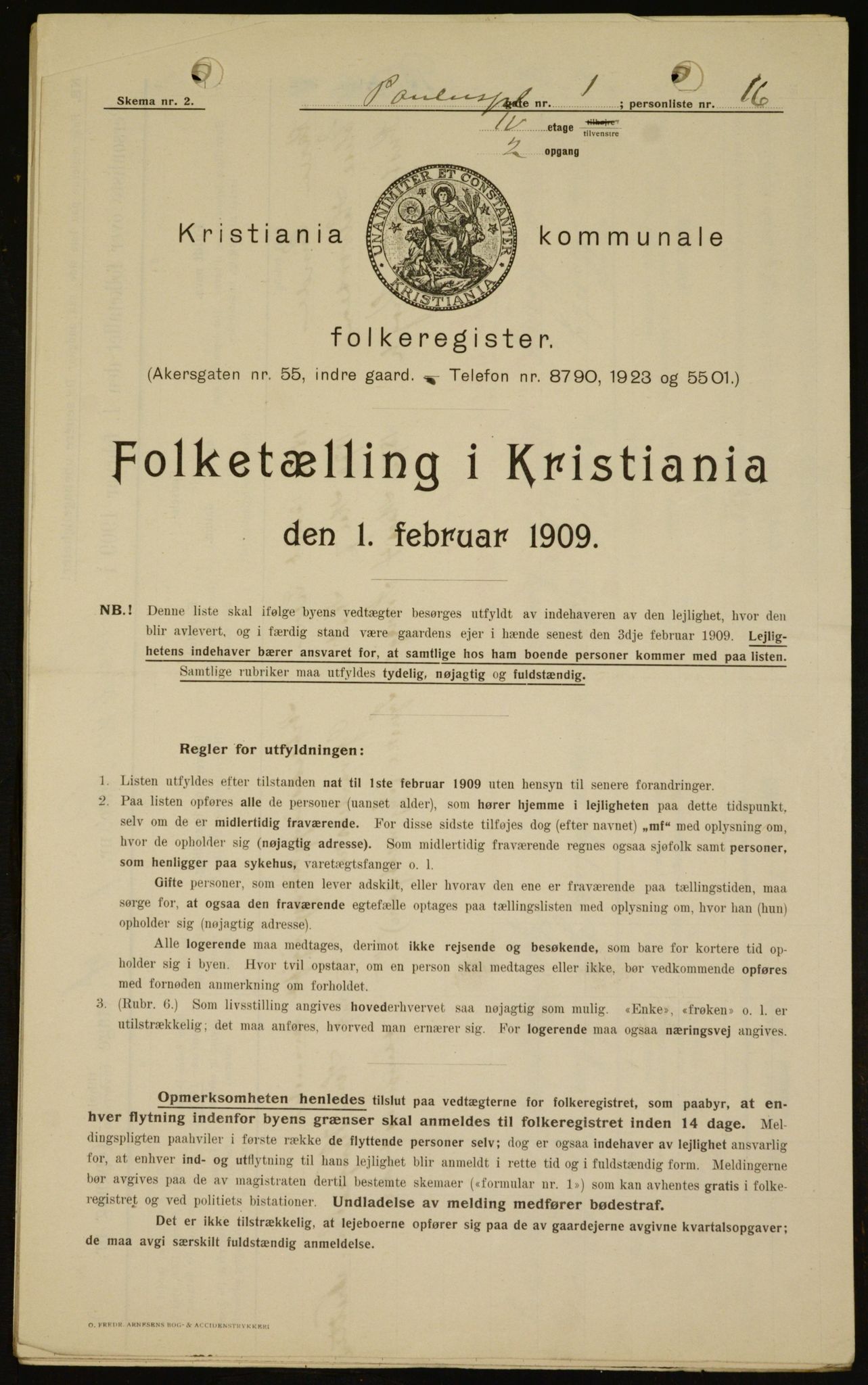 OBA, Municipal Census 1909 for Kristiania, 1909, p. 71108