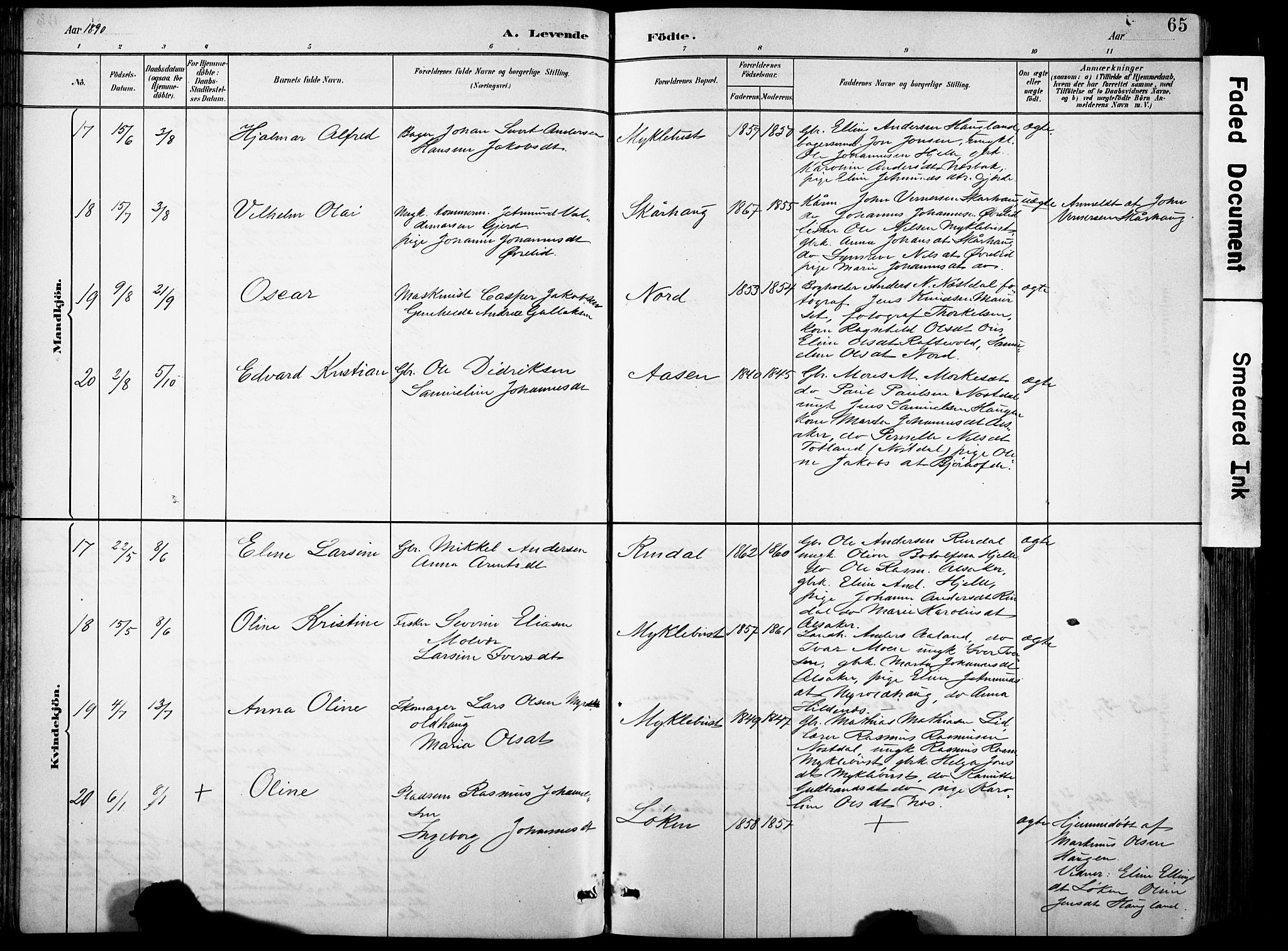 Eid sokneprestembete, AV/SAB-A-82301/H/Hab/Habb/L0002: Parish register (copy) no. B 2, 1882-1907, p. 65