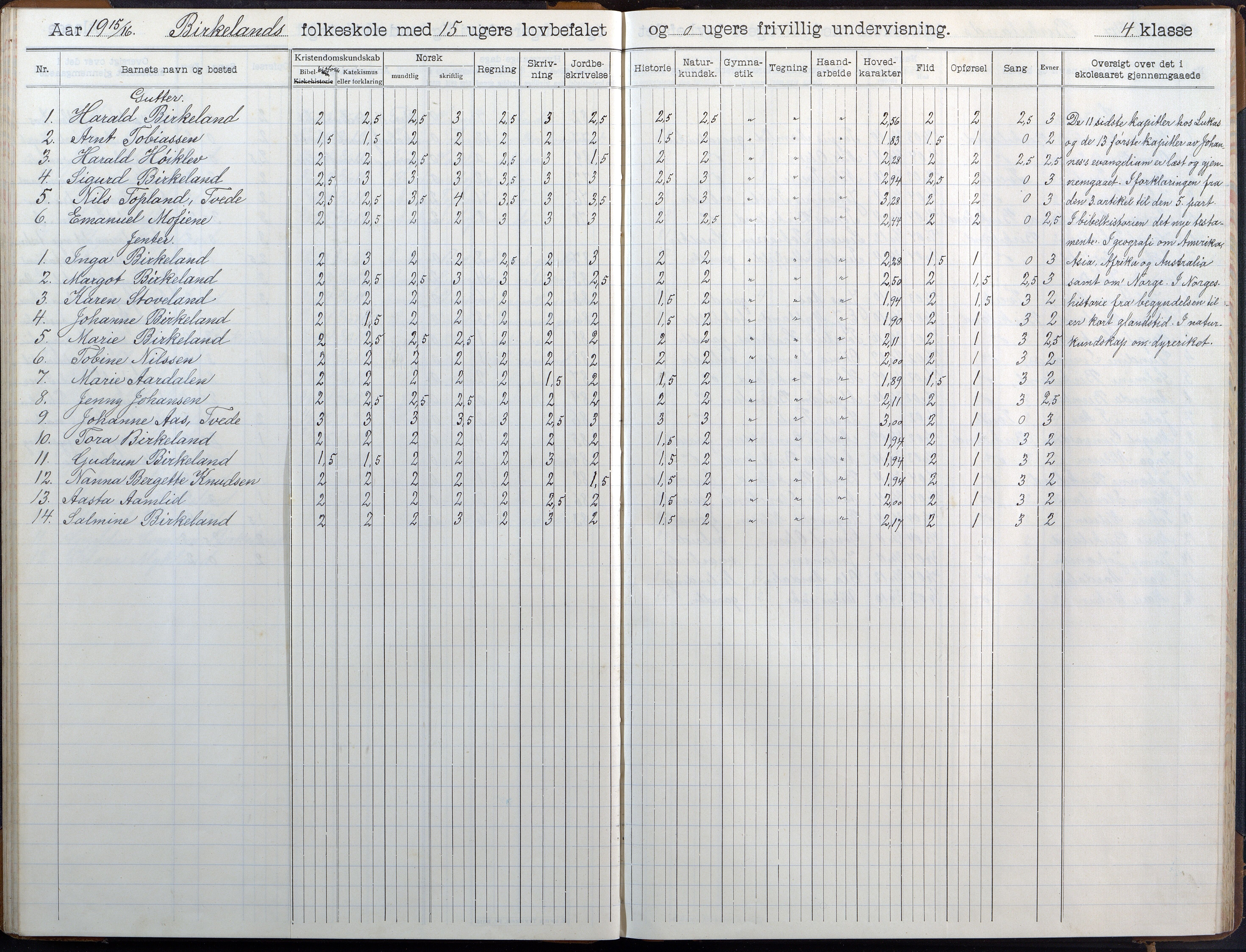 Birkenes kommune, Birkenes krets/Birkeland folkeskole frem til 1991, AAKS/KA0928-550a_91/F02/L0007: Skoleprotokoll, 1907-1931