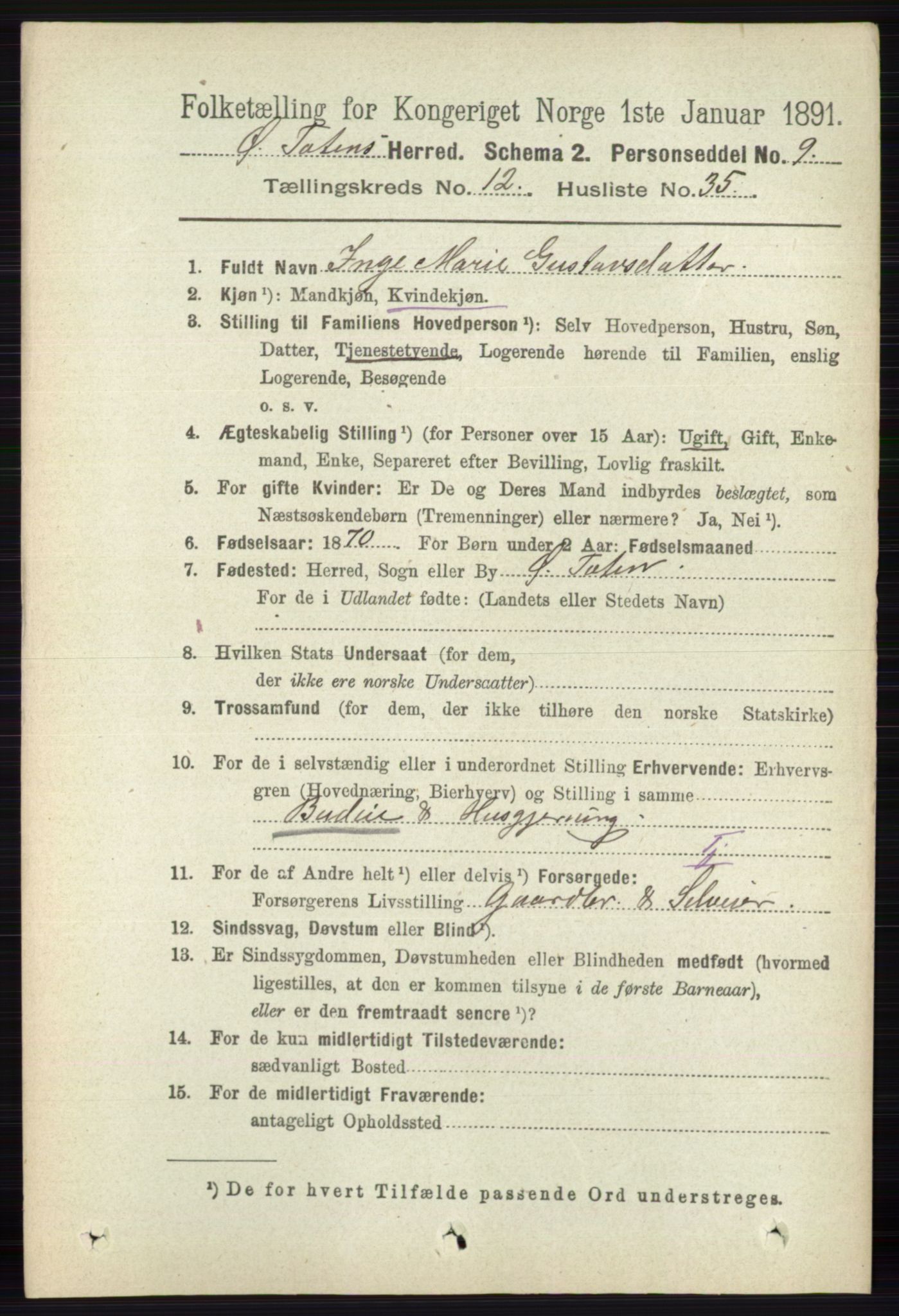 RA, 1891 census for 0528 Østre Toten, 1891, p. 7974
