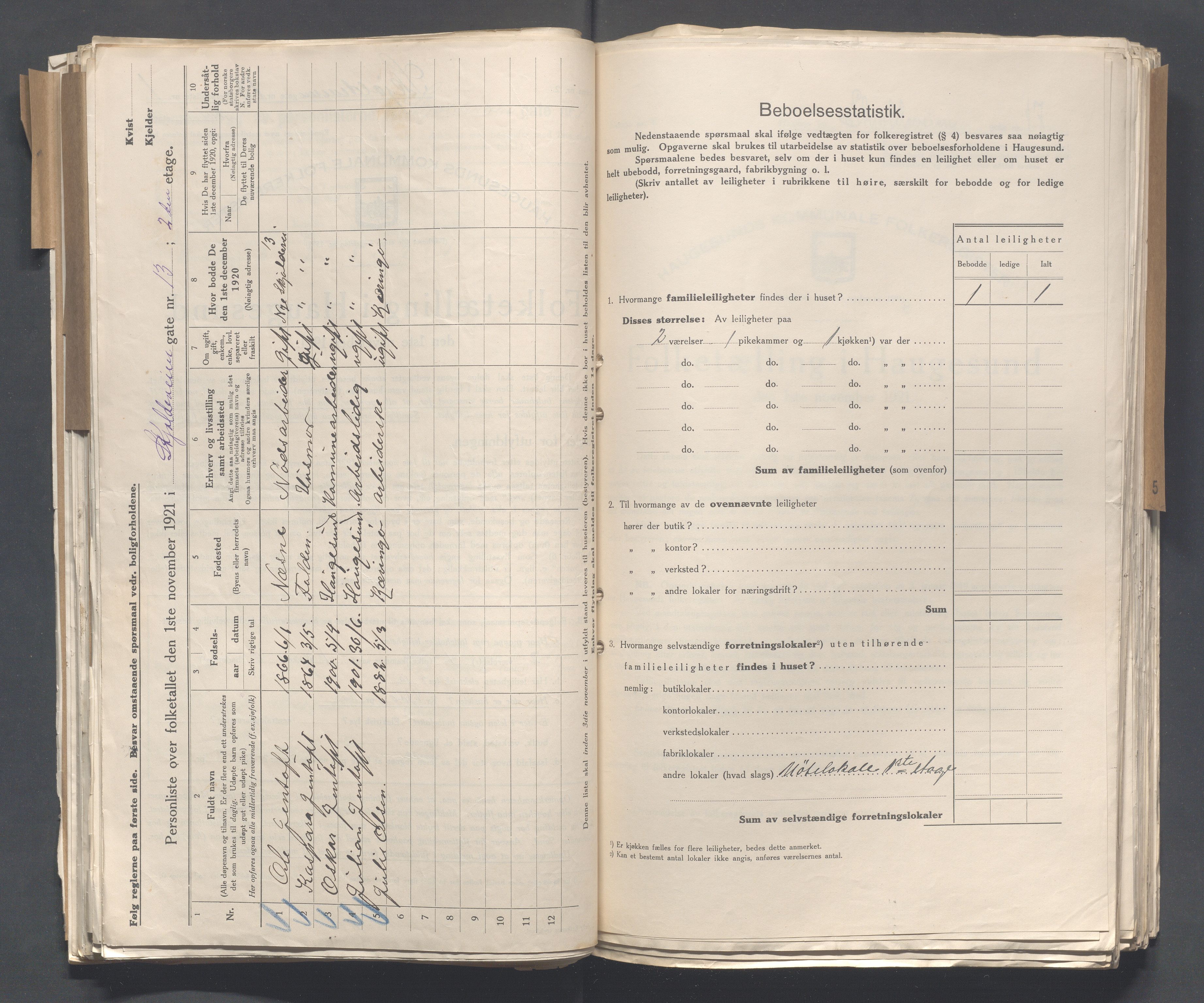 IKAR, Local census 1.11.1921 for Haugesund, 1921, p. 4009