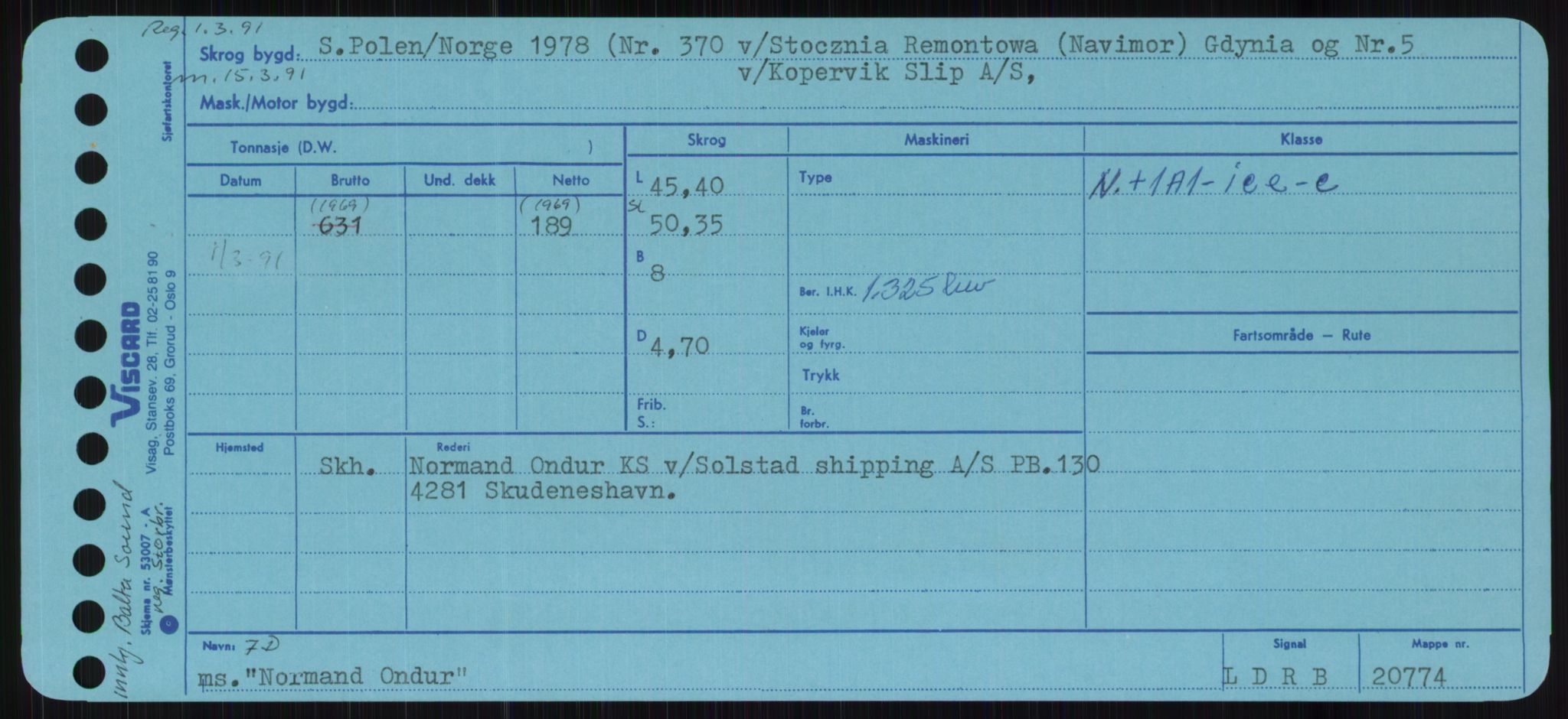 Sjøfartsdirektoratet med forløpere, Skipsmålingen, RA/S-1627/H/Ha/L0004/0001: Fartøy, Mas-R / Fartøy, Mas-Odd, p. 785