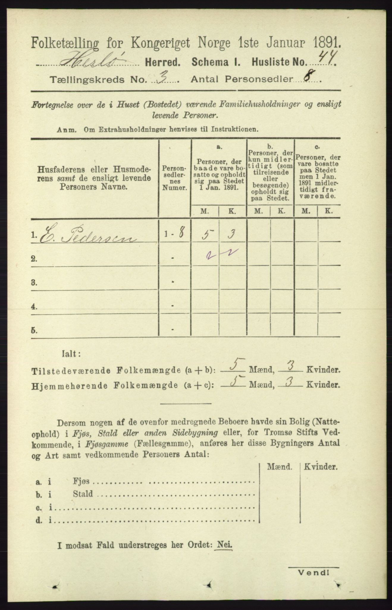 RA, 1891 census for 1258 Herdla, 1891, p. 1062