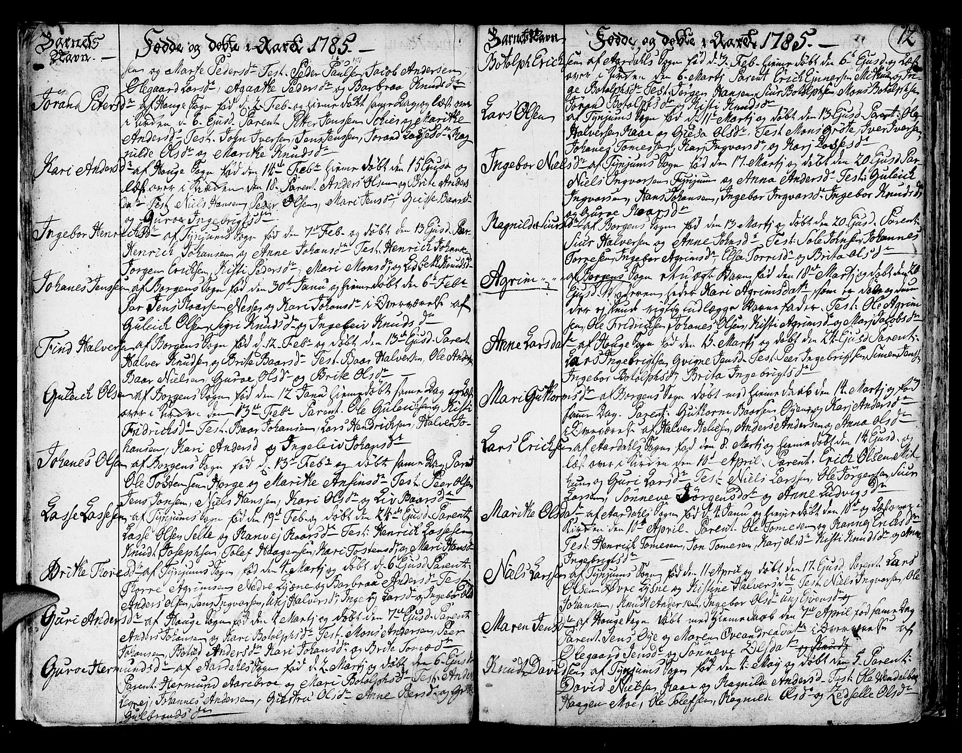 Lærdal sokneprestembete, SAB/A-81201: Parish register (official) no. A 3, 1783-1804, p. 12