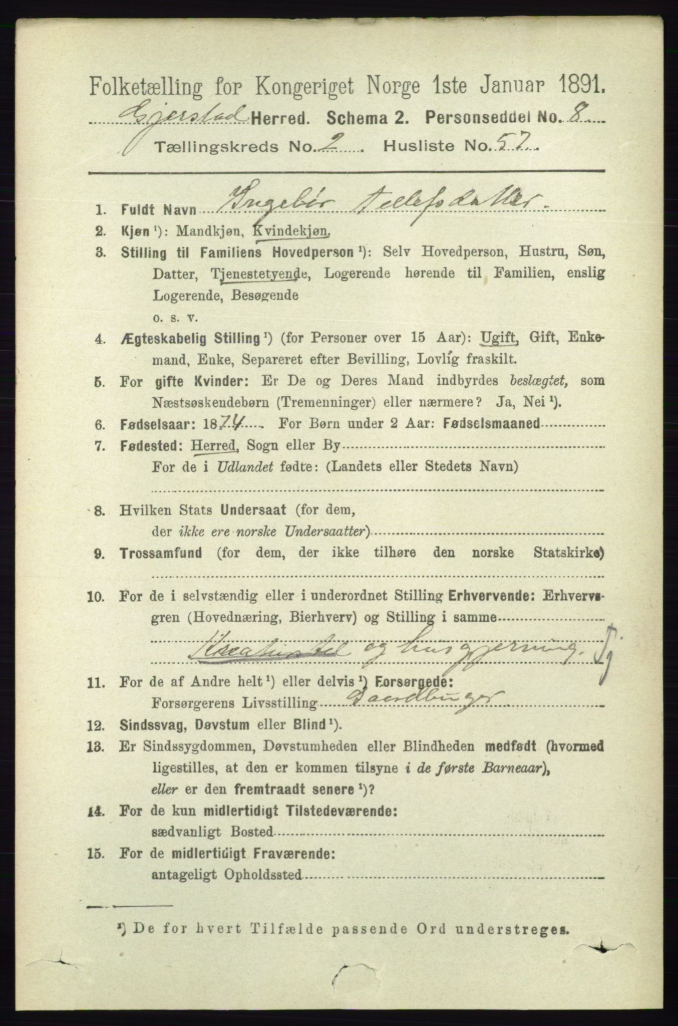 RA, 1891 census for 0911 Gjerstad, 1891, p. 988