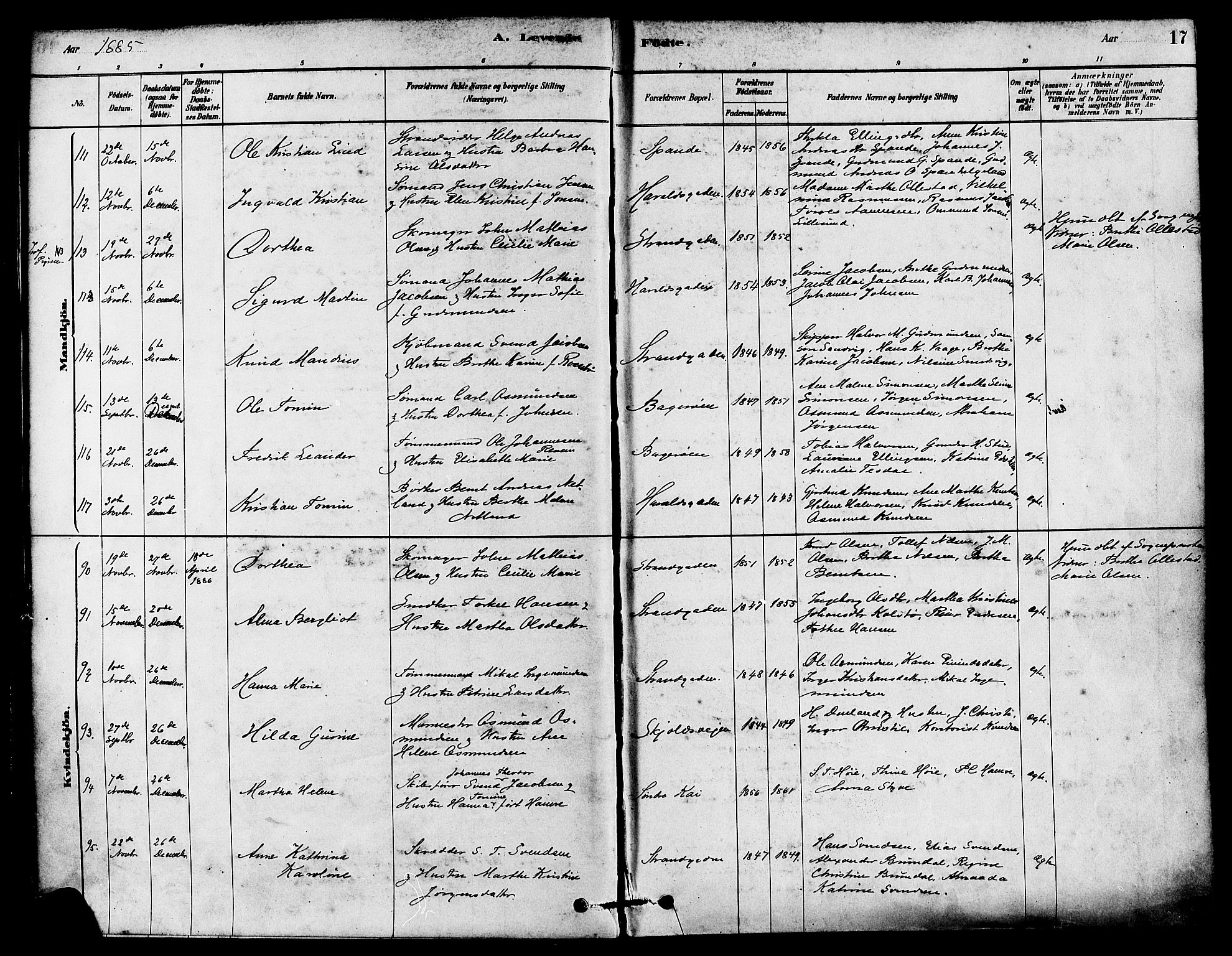 Haugesund sokneprestkontor, AV/SAST-A -101863/H/Ha/Haa/L0003: Parish register (official) no. A 3, 1885-1890, p. 17