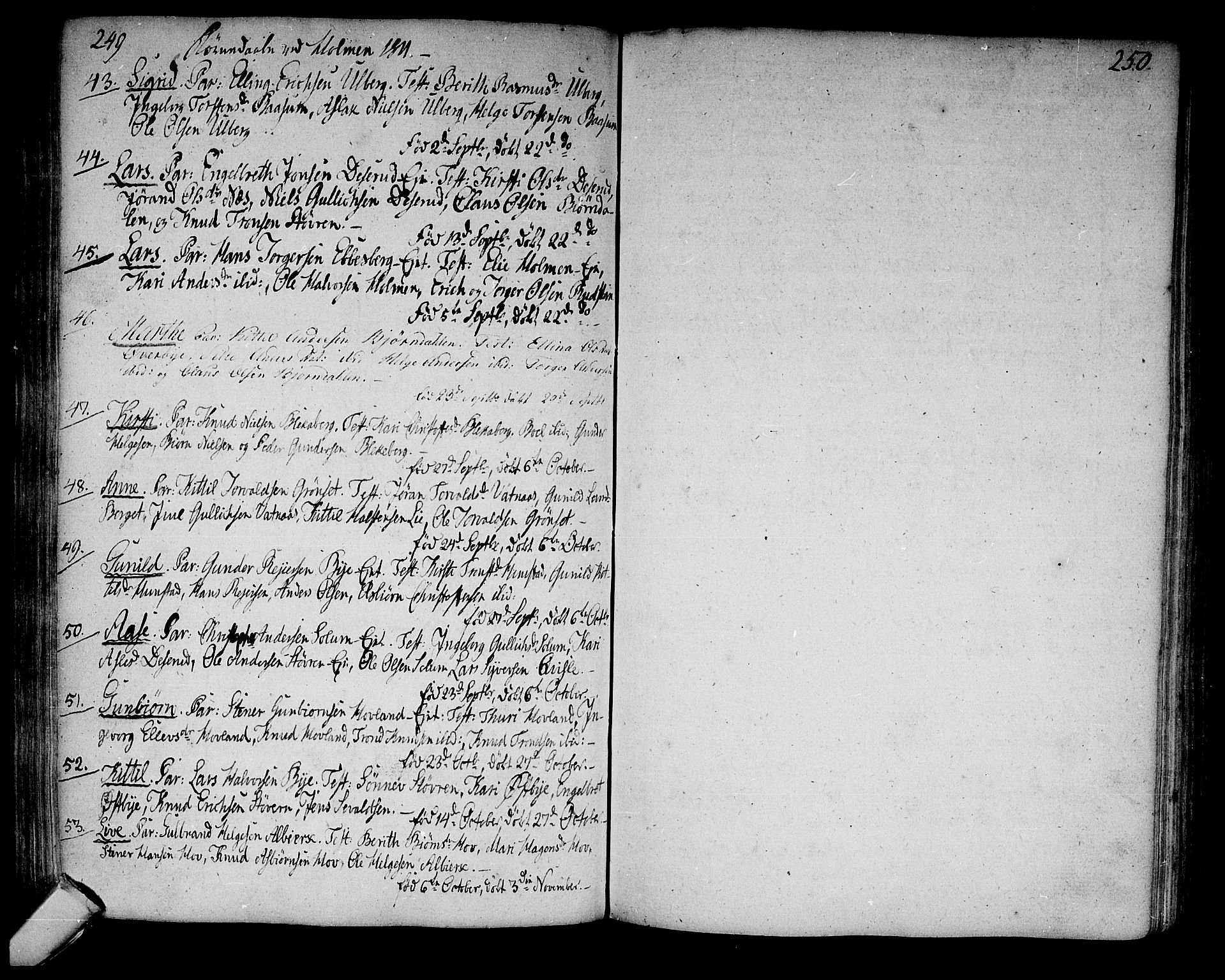 Sigdal kirkebøker, SAKO/A-245/F/Fa/L0003: Parish register (official) no. I 3, 1793-1811, p. 249-250