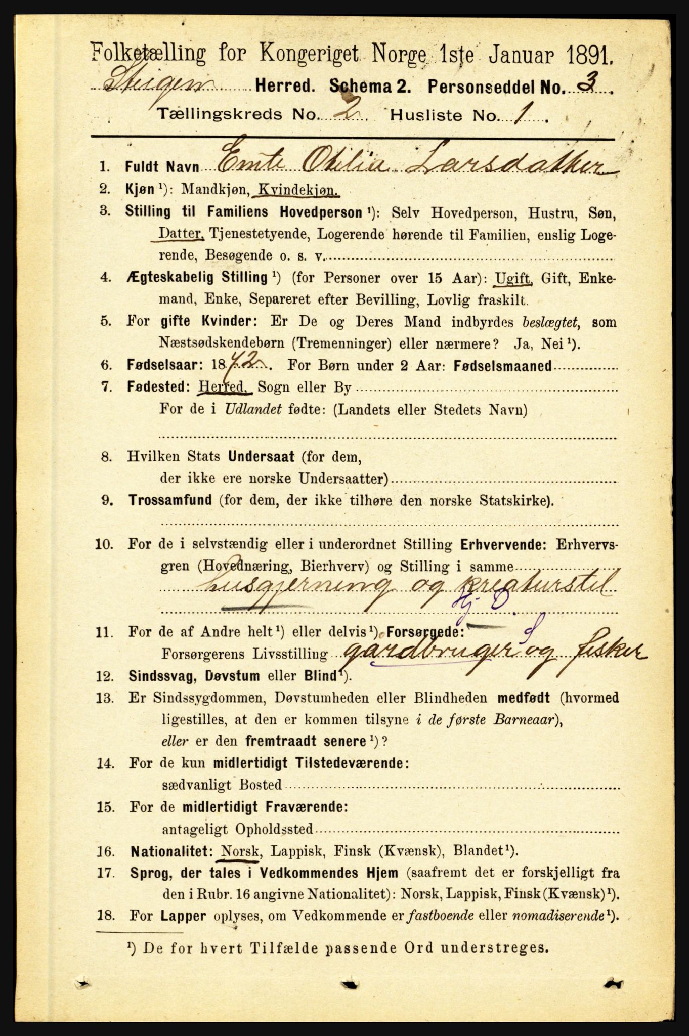 RA, 1891 census for 1848 Steigen, 1891, p. 654