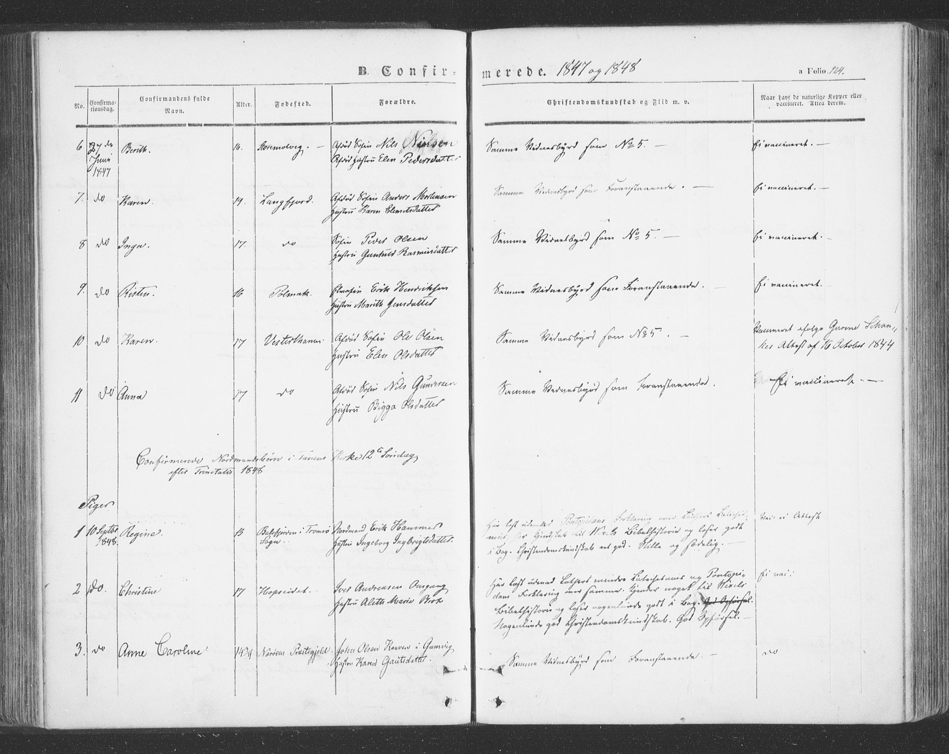 Tana sokneprestkontor, SATØ/S-1334/H/Ha/L0001kirke: Parish register (official) no. 1, 1846-1861, p. 124