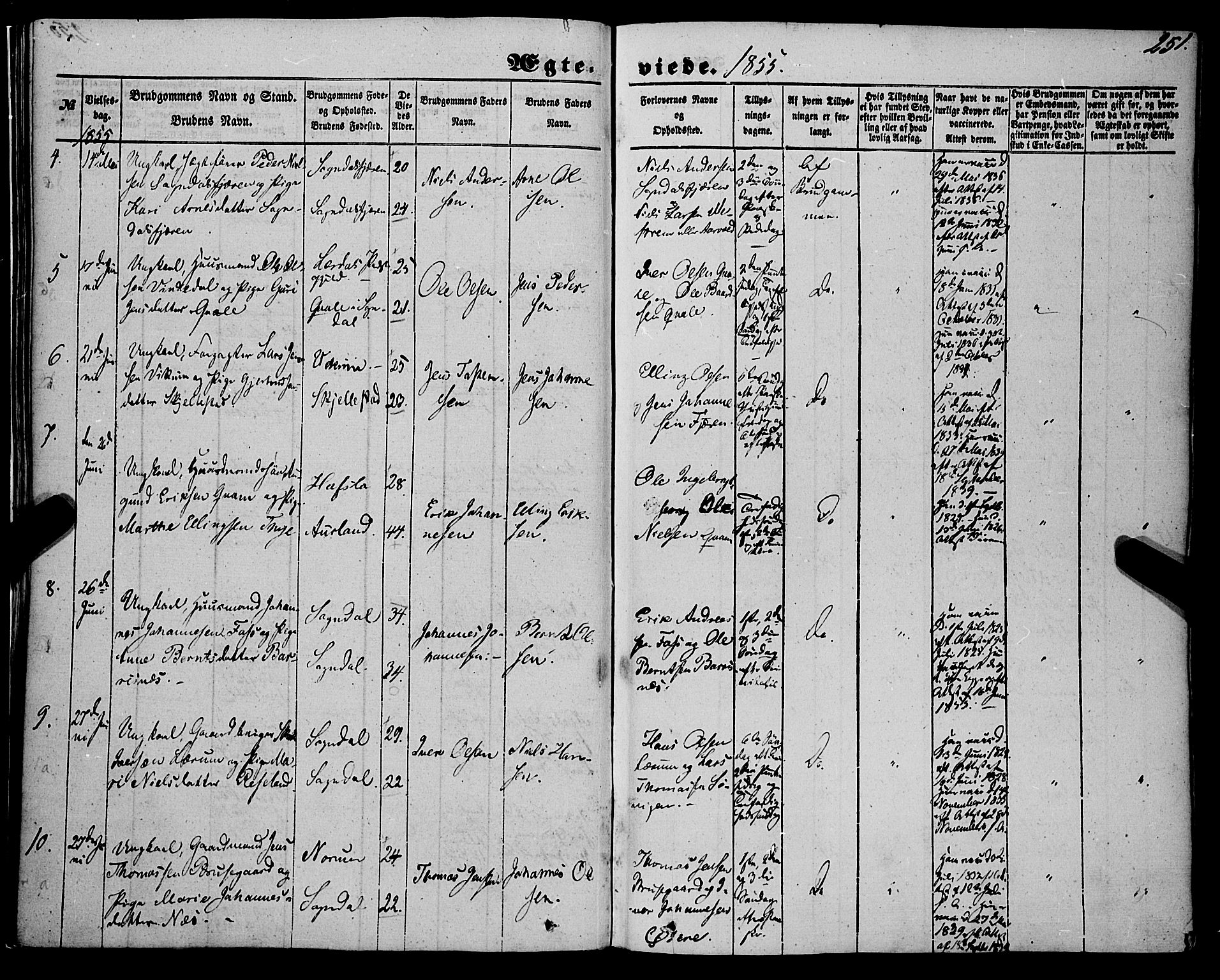 Sogndal sokneprestembete, AV/SAB-A-81301/H/Haa/Haaa/L0012II: Parish register (official) no. A 12II, 1847-1877, p. 251