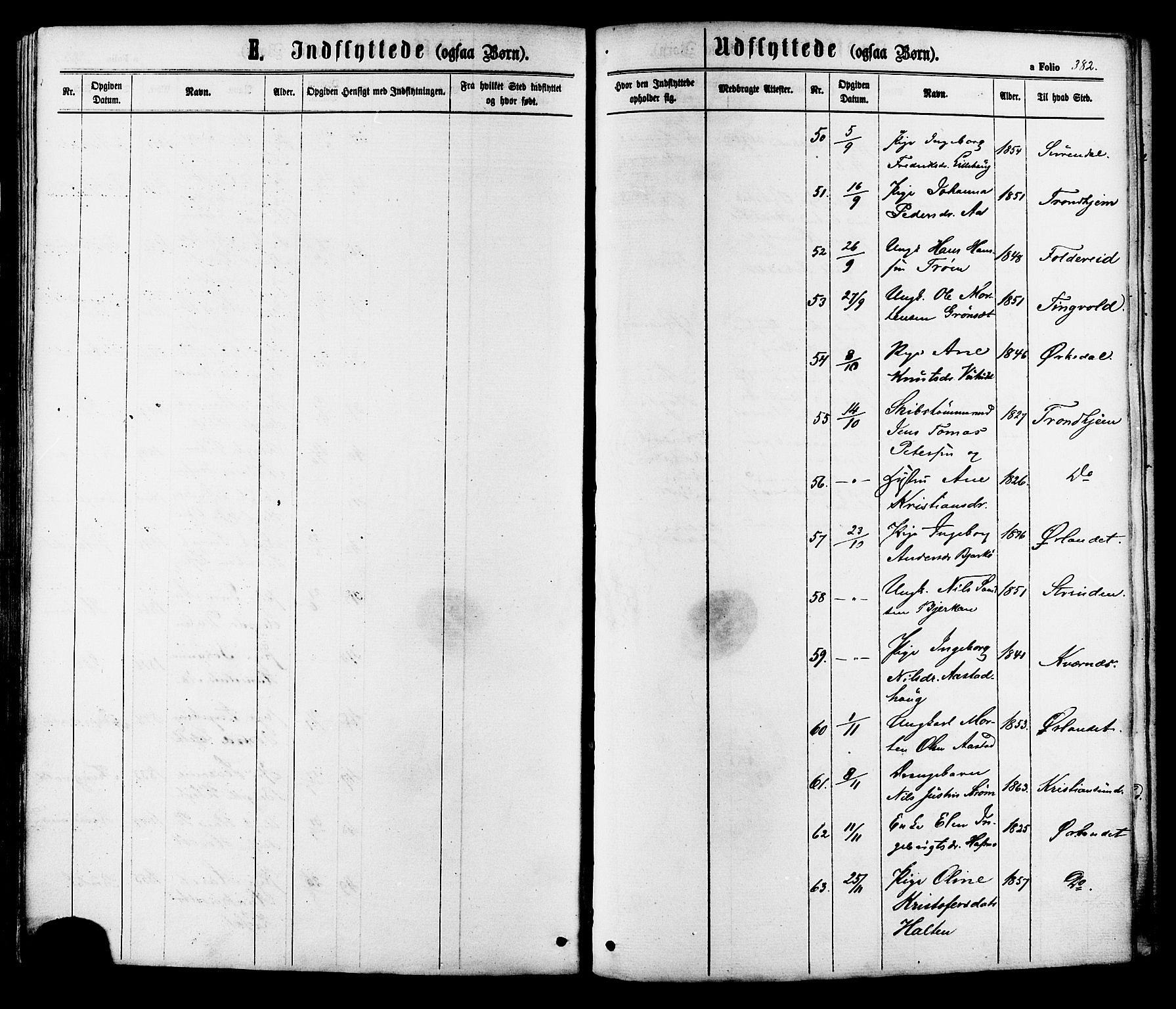 Ministerialprotokoller, klokkerbøker og fødselsregistre - Sør-Trøndelag, SAT/A-1456/630/L0495: Parish register (official) no. 630A08, 1868-1878, p. 382