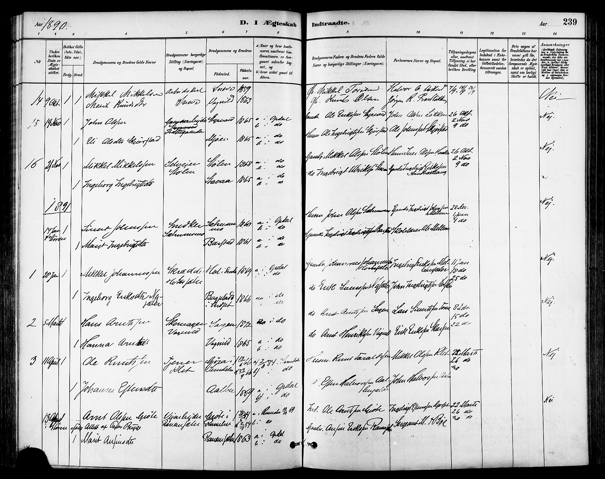 Ministerialprotokoller, klokkerbøker og fødselsregistre - Sør-Trøndelag, SAT/A-1456/678/L0901: Parish register (official) no. 678A10, 1881-1894, p. 239