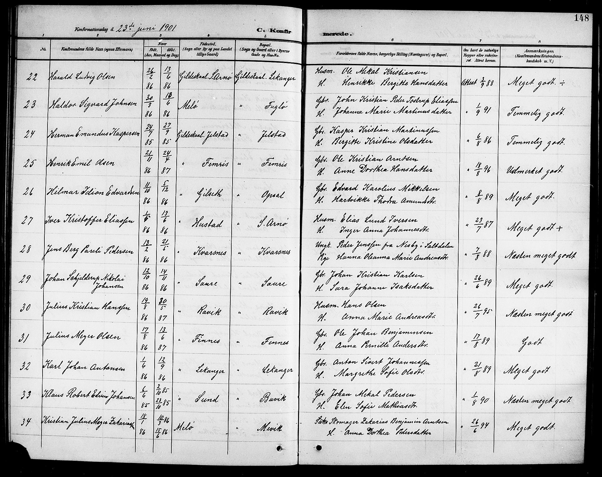 Ministerialprotokoller, klokkerbøker og fødselsregistre - Nordland, AV/SAT-A-1459/805/L0109: Parish register (copy) no. 805C05, 1900-1911, p. 148