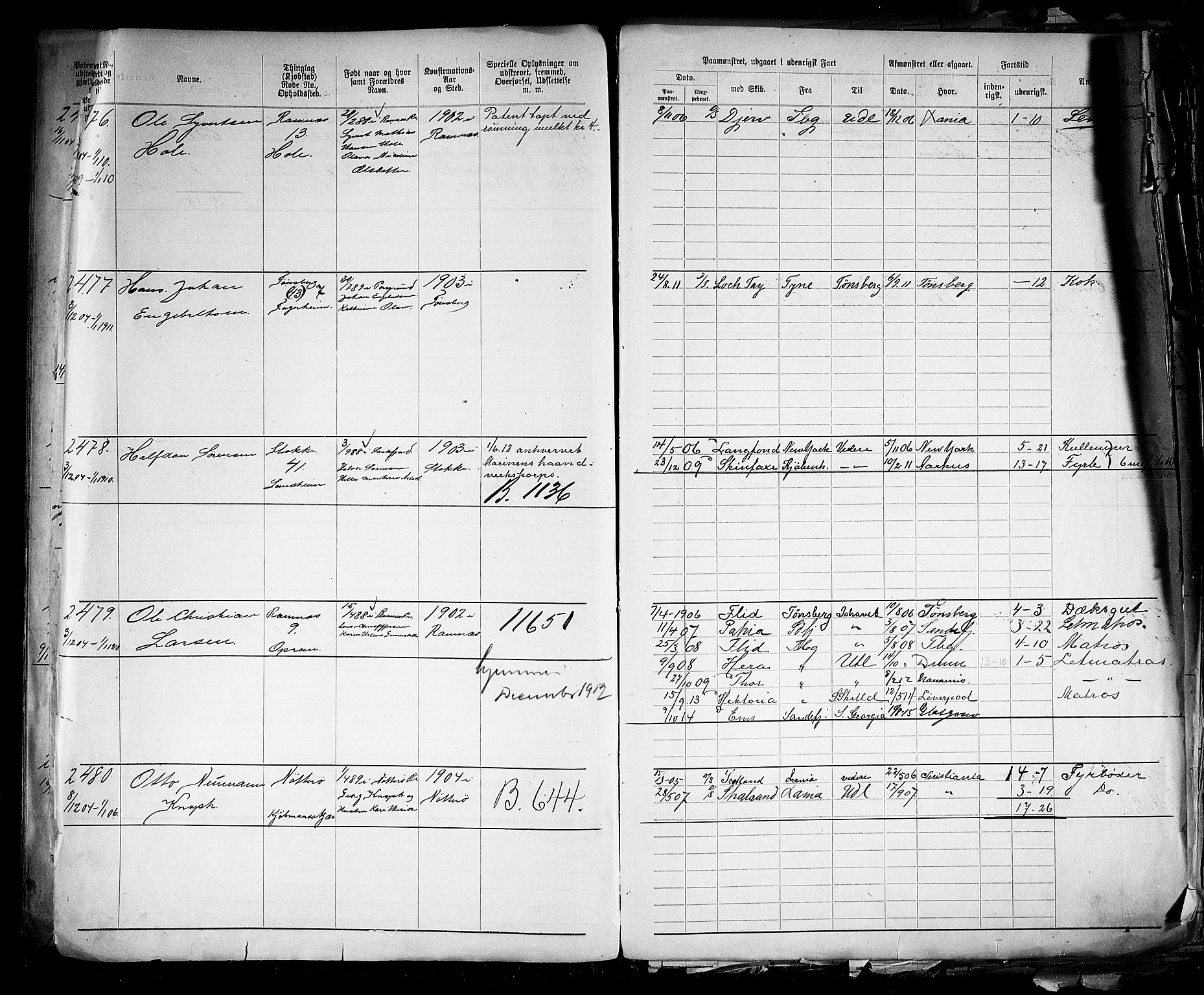 Tønsberg innrulleringskontor, AV/SAKO-A-786/F/Fb/L0005: Annotasjonsrulle Patent nr. 2401-4080, 1904-1910, p. 19