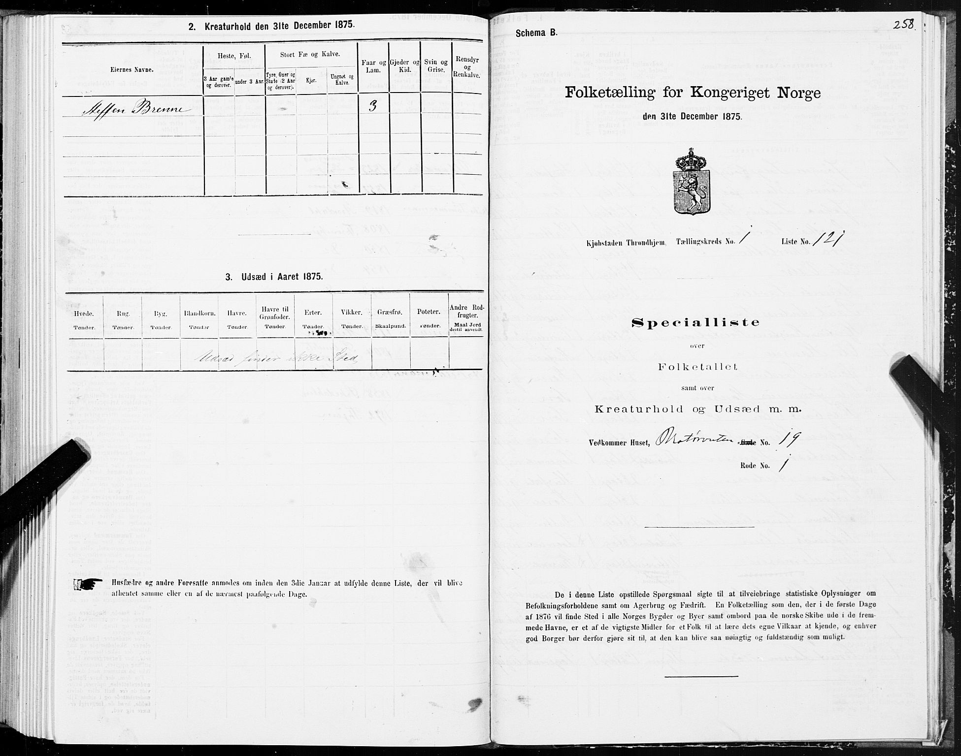 SAT, 1875 census for 1601 Trondheim, 1875, p. 1258