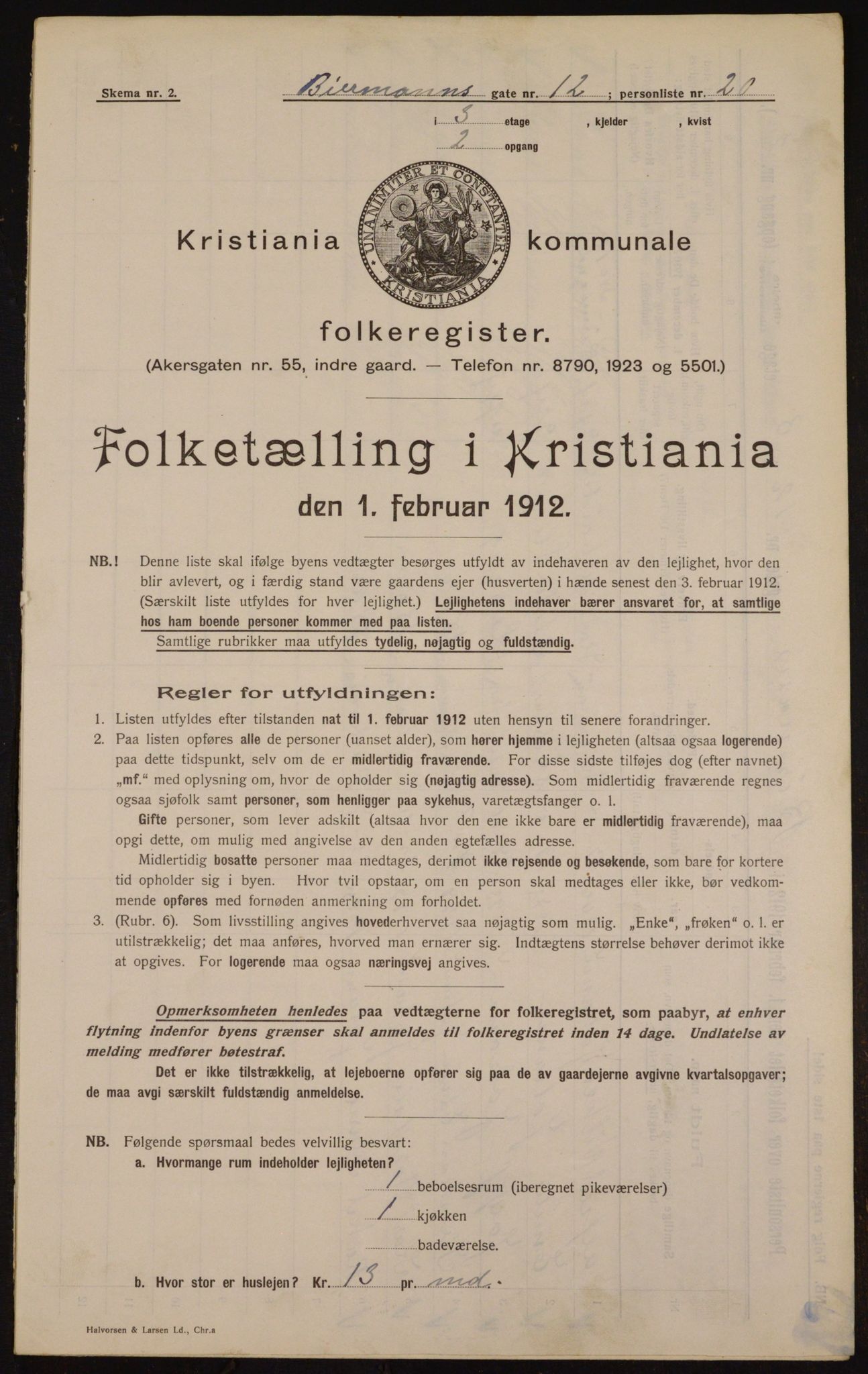 OBA, Municipal Census 1912 for Kristiania, 1912, p. 4911